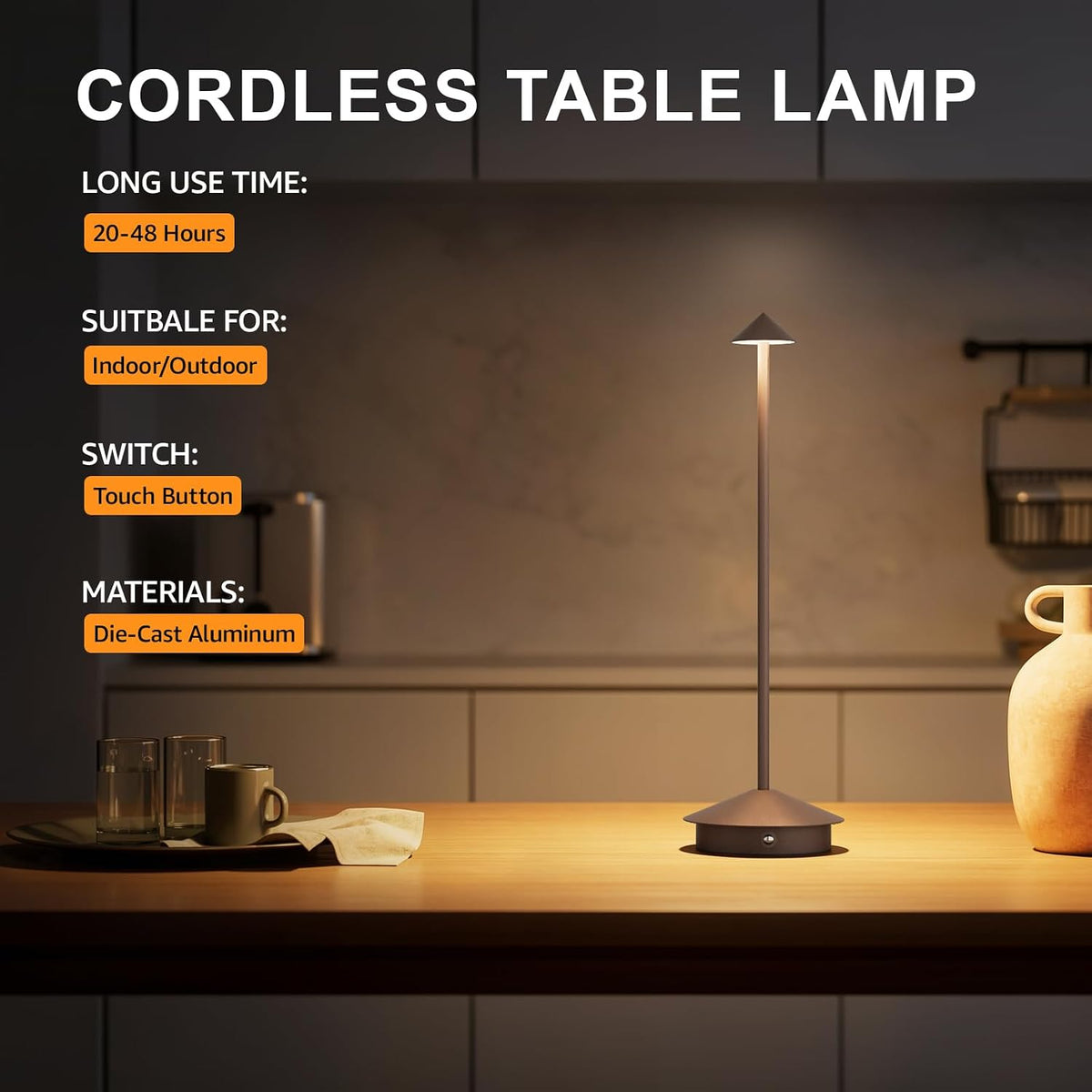 Cordless LED Table Lamps,Portable Battery Desk Lamp,2 Pack,Rust Red