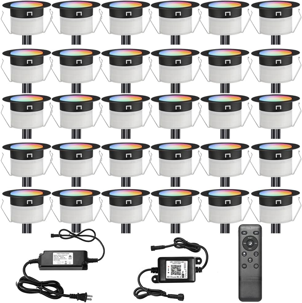 LED Deck Lights Kit, 10 Pack Φ1.22" Low Voltage WiFi Smart Recessed RGBW Deck Lighting with App/Voice Control, Waterproof IP67 In Ground Landscape Lighting for Outdoor Stairs Steps Floor Decor, Black