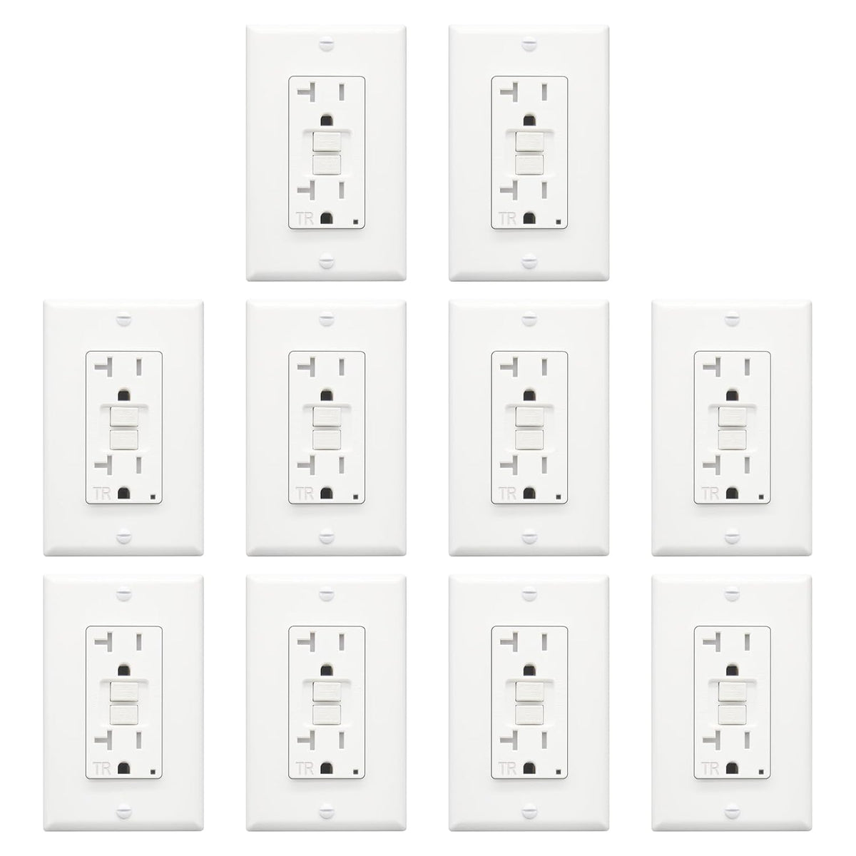 ThunderWay GFCI Outlet 15 Amp, Tamper-Resistant Receptacle, Self-Test with LED Indicator, Indoor/Outdoor Use, ETL Listed, Includes Decor Wall Plates and Screws, White, 10 Pack