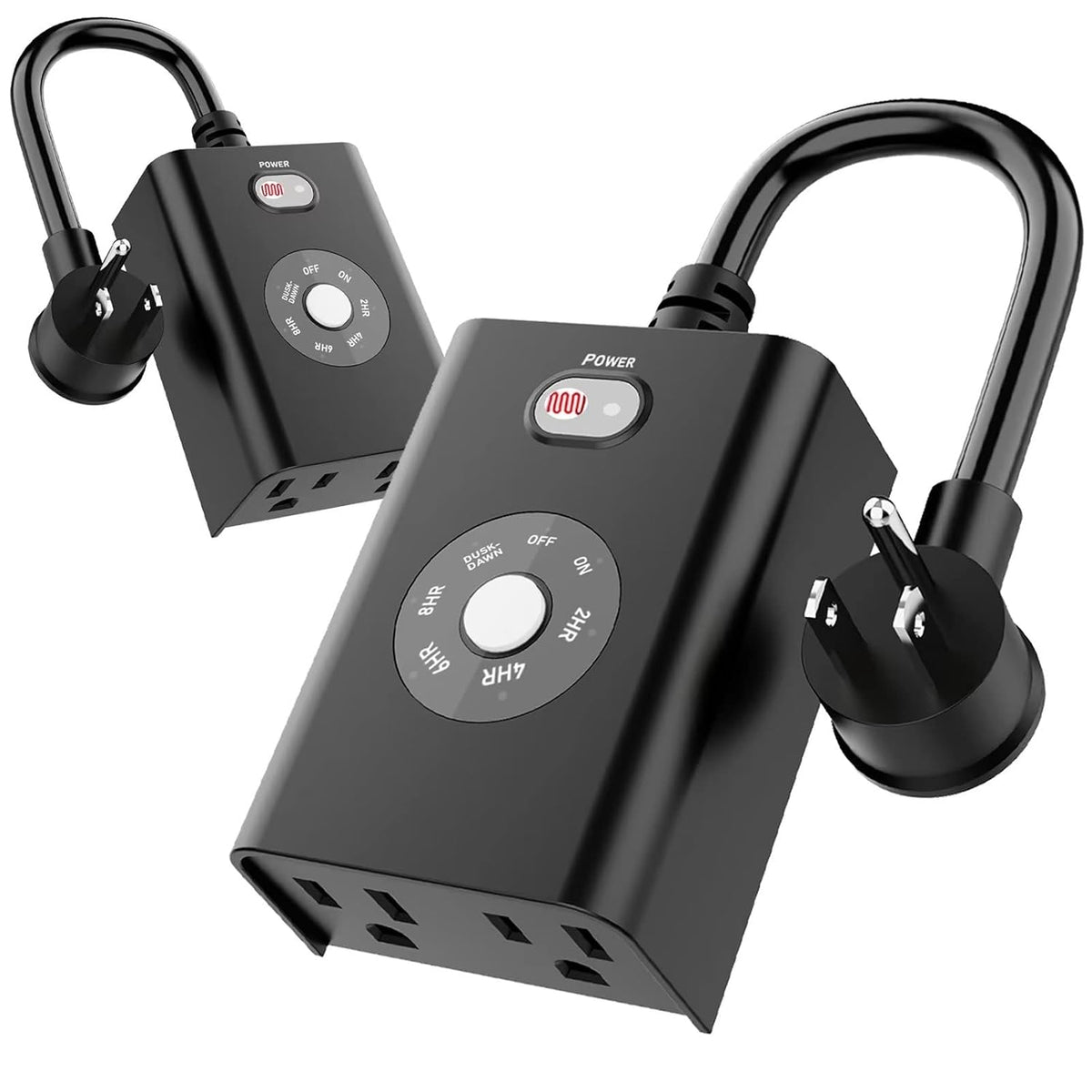 Outdoor Timer Outlet for Light with Dusk to Dawn Sensor Timer, Outdoor Light Timers for Electrical Outlets Waterproof 2 Grounded Outlets for Holiday Decor String Lights, ETL FCC Certified
