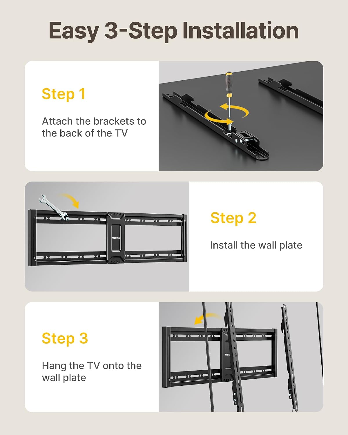 monTEK Heavy Duty Fixed TV Wall Mount for 43–95 Inch TVs, 200lbs Capacity