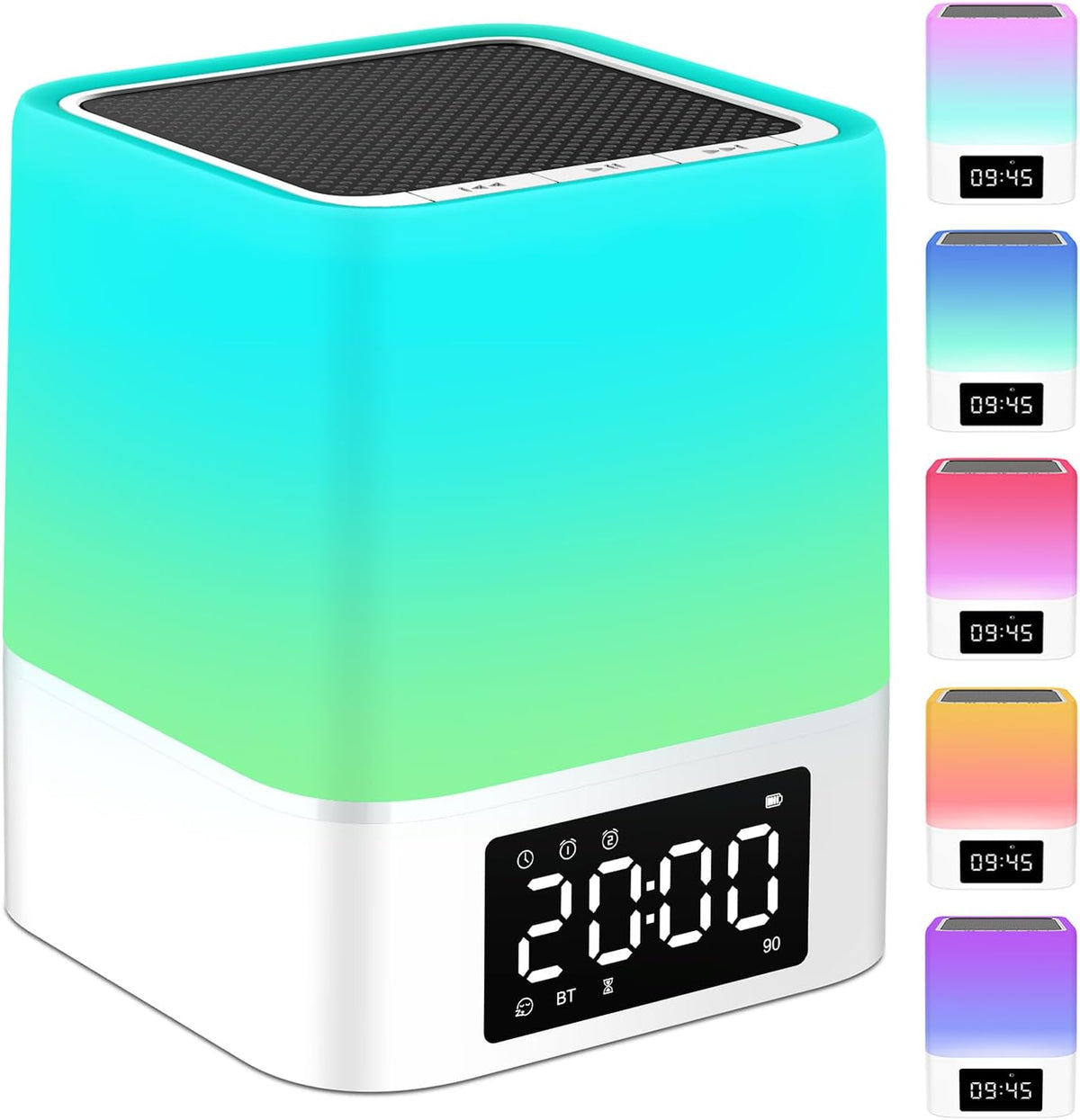 Night Light Bluetooth Speaker, Multi-Functional Dual Alarm Clock, MP3 Player, Touch Sensor Bedside Lamp, 48 RGB Color Changing, Gifts for 10 11 12 13 14 Year Old Teenage Boys Girls