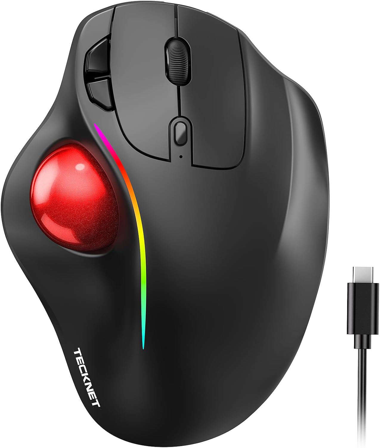 TECKNET Wireless Trackball Mouse, Bluetooth Mouse with Ergonomic, Black | 3-Device Connectivity (Bluetooth & 2.4G), 5 Adjustable DPI, RGB Lighting, PC, Mac & Laptop Compatible