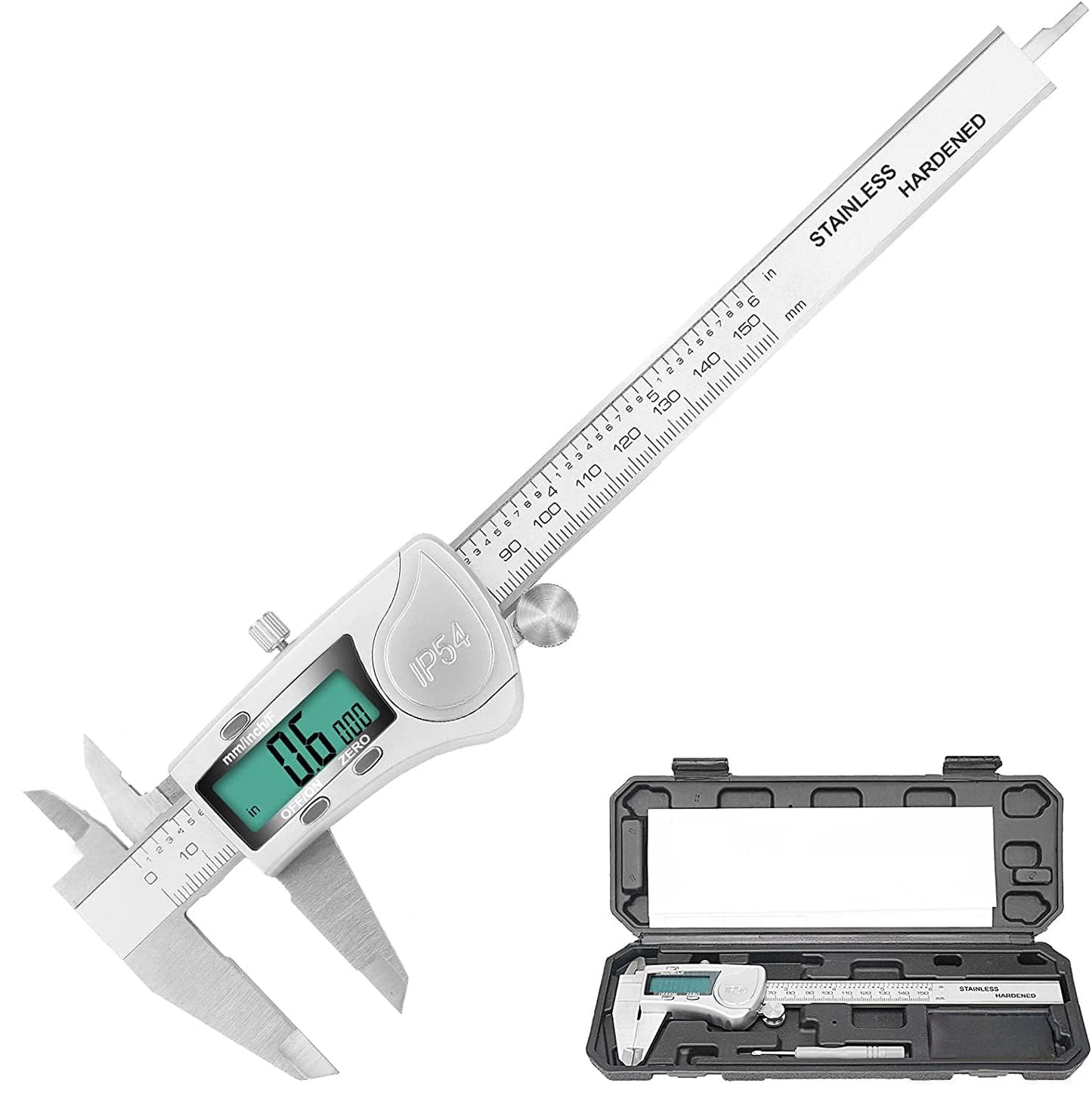 Digital Caliper, Sangabery 6 inch Stainless Steel Caliper Measuring Tool with Inch/Metric/Fractions Conversion and Large LCD Display, Perfect for DIY, Household and Professional Use