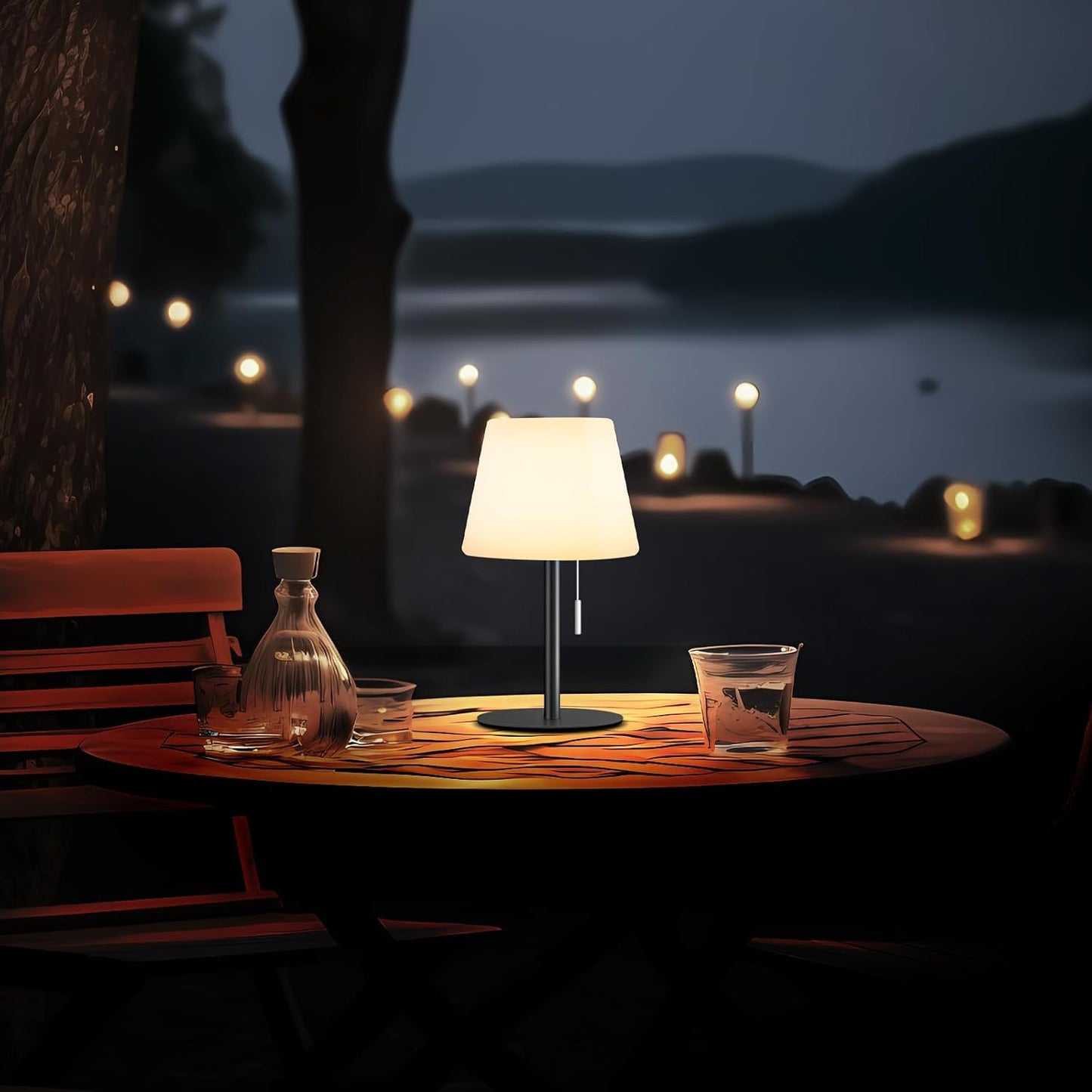 Gewiny Solar Table Lamp for Outside Patio Solar Lamp Outdoor Lamp Waterproof with Light Sensor,Dimmable Warm White+RGB LED Rechargeable Lamps Cordless Battery Operated Table Lamp (Black)