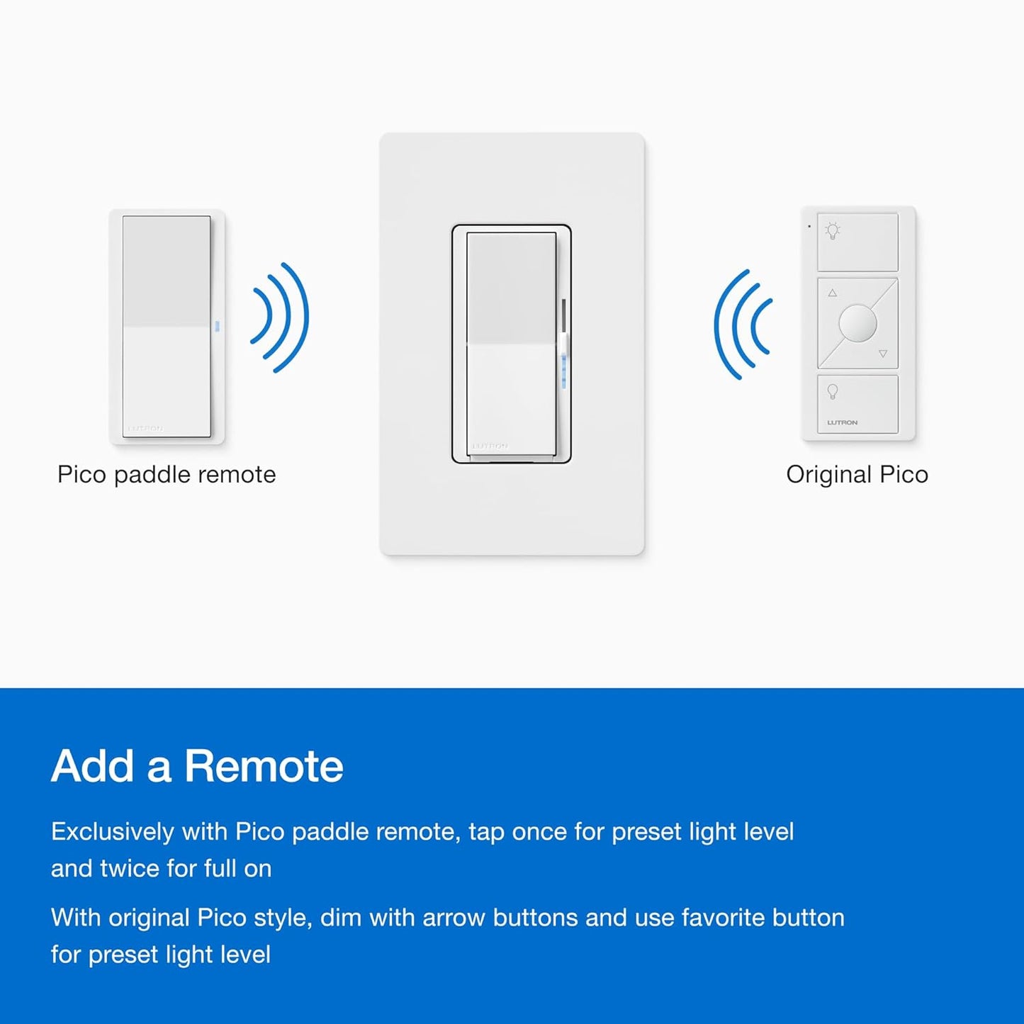 Lutron Diva Smart Dimmer Light Switch for Caseta Lighting (Lutron Smart Hub Required), for LED Lights, 150W, Single-Pole/3-Way, No Neutral, White, 2 Pack (DVRF-6LS-WH-2)