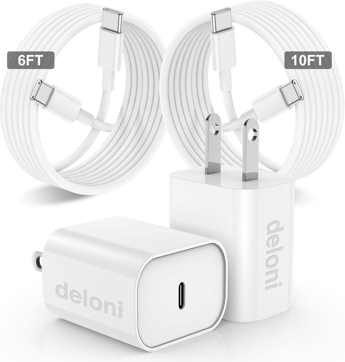 60W USB C Fast Charger for iPhone 17/16/15 Pro Max Charger 2-Pack | PD 3.0 Dual Port Wall Charger Block with 6+10Ft USB C Cable,Super Fast Charging for iPhone 17/16/15/Air Series,iPad Pro,White