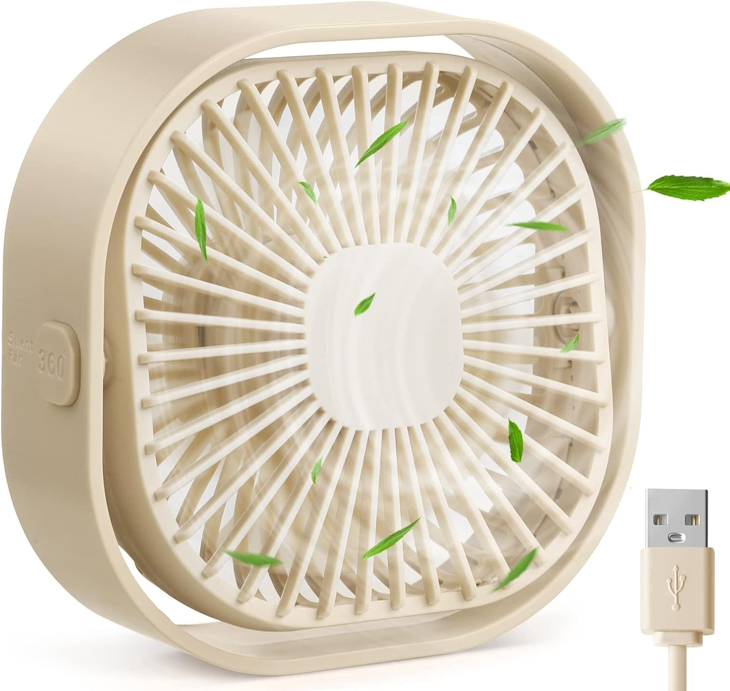 RJVW 4 Inch Small USB Desk Fan, 3-Speed & 360°Rotatable Cooling Fan | USB-Powered Desktop Fan for Home Office Bedroom Dorm Indoor Outdoor Summer Gift