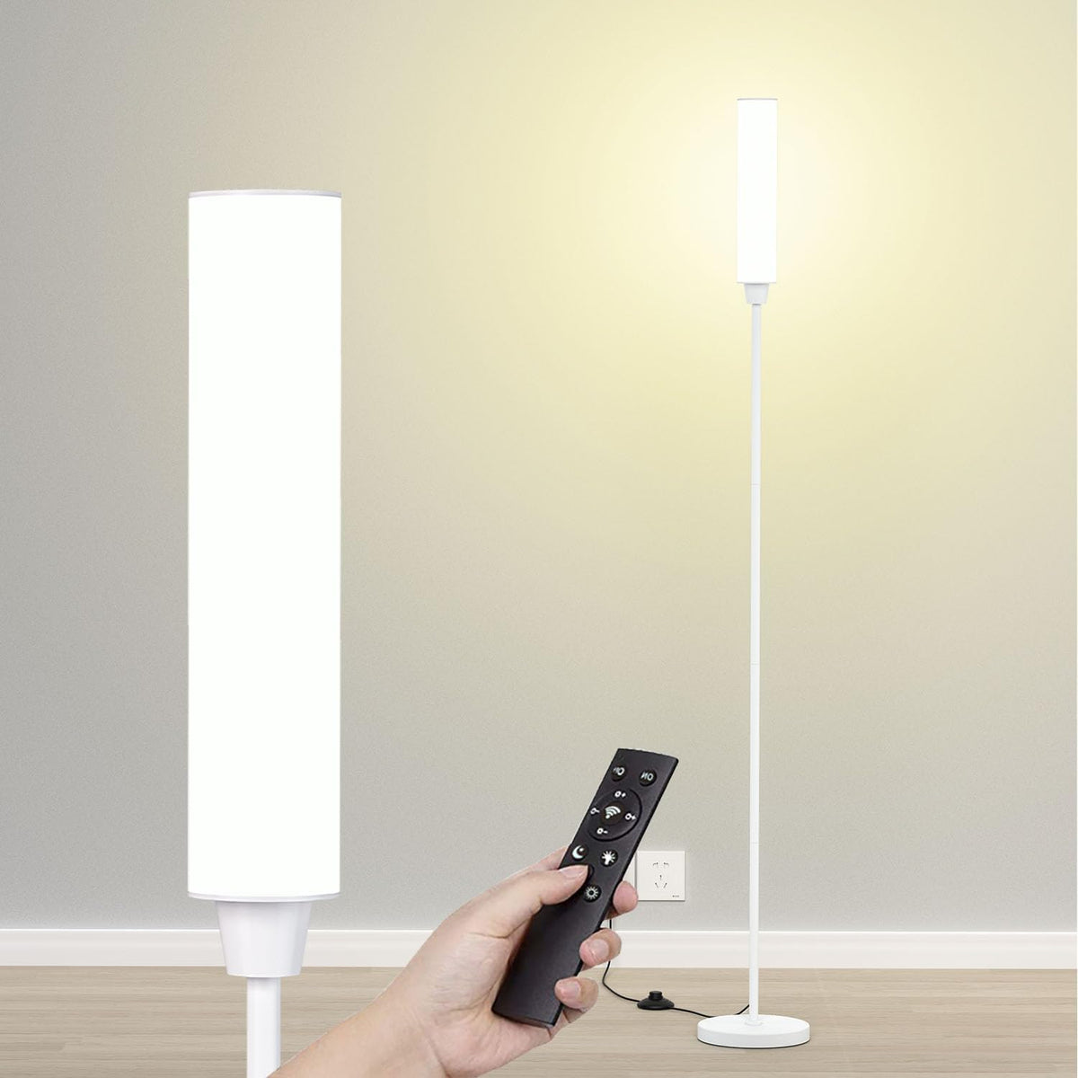 Nukanu Floor Lamp with Remote Control,White,Linen lampshade