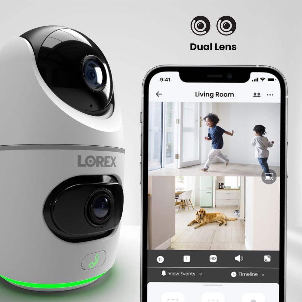 Lorex Classic App | 2K Dual Lens Indoor Pan-Tilt Wi-Fi Security Camera