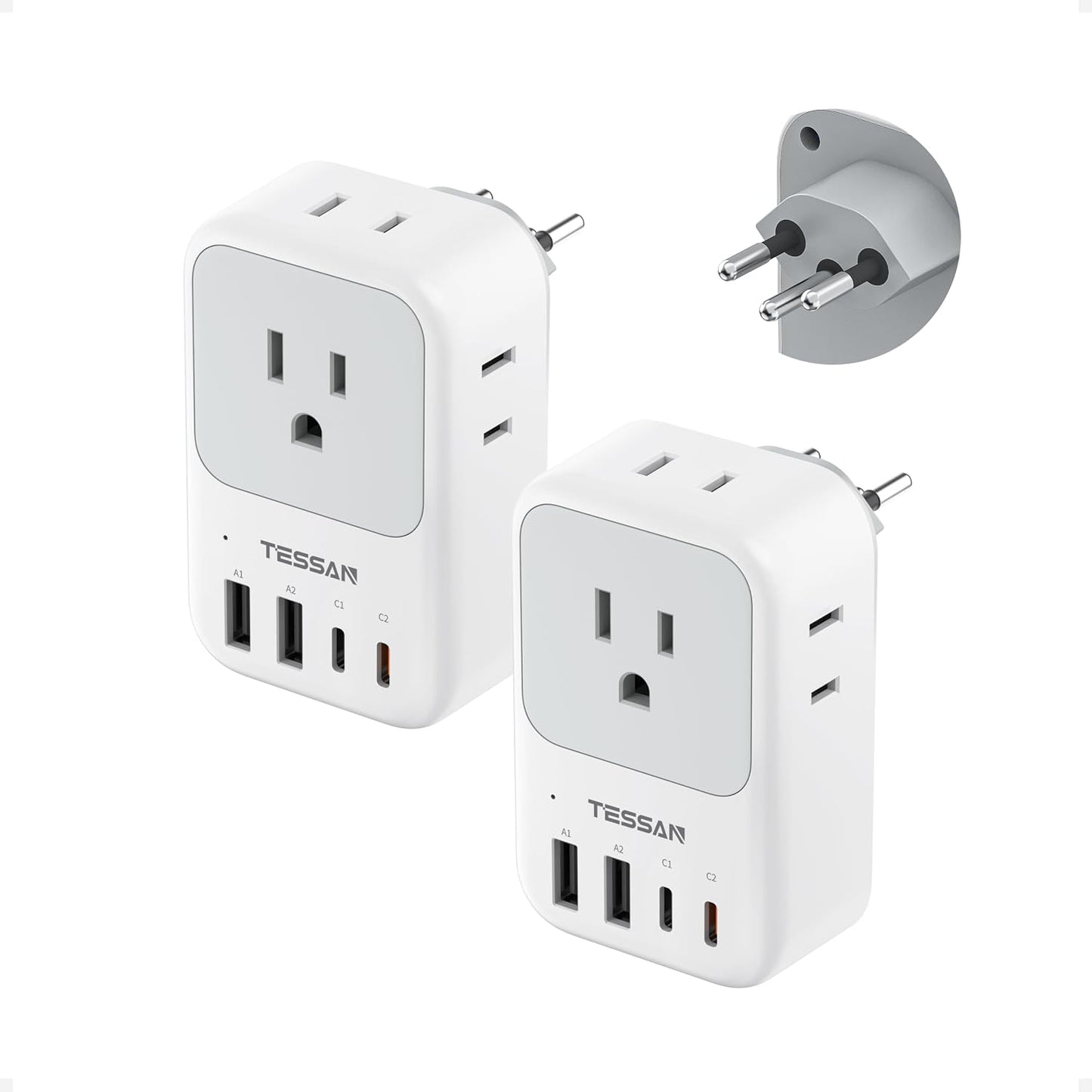 TESSAN European Travel Plug Adapter 2 Pack, PD 20W Adapter for Europe Plug | 4 AC Outlets, 4 USB (2 USB C), Type C Adaptor, US to Europe, Italy, Spain, France, Portugal, Greece, Iceland, Germany