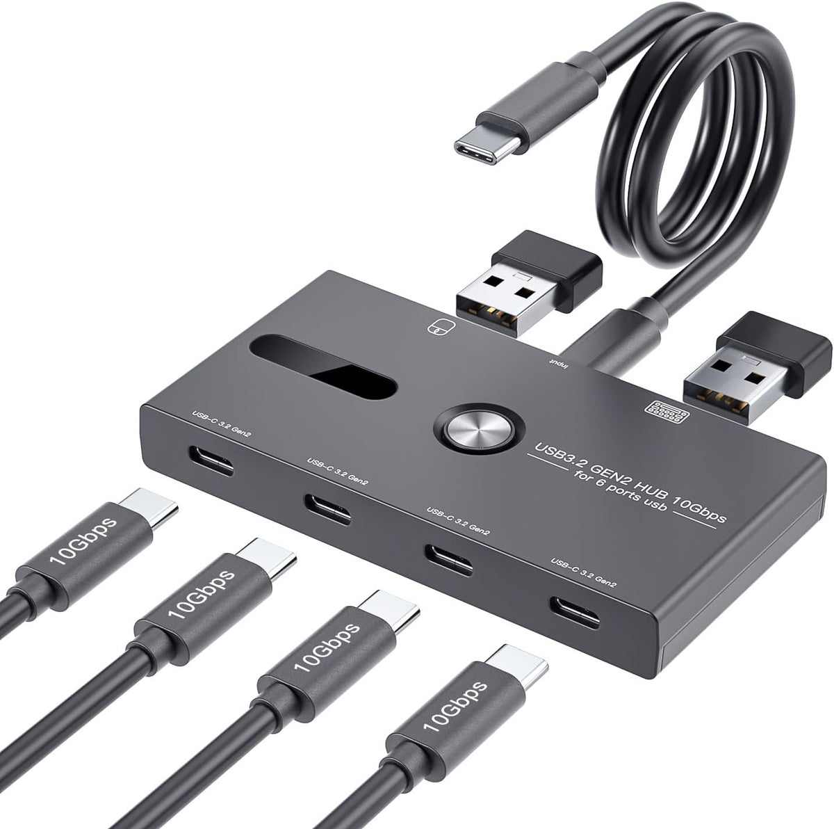 10Gbps USB C Hub, 6 Ports USB C Splitter, Type-C and USB 3.2 to USB C Hub for PC, Laptop, MacBook Pro/Air, iMac, Surface Pro, Chromebook, Etc(HUB ONLY, Not Support Charging/Monitor)