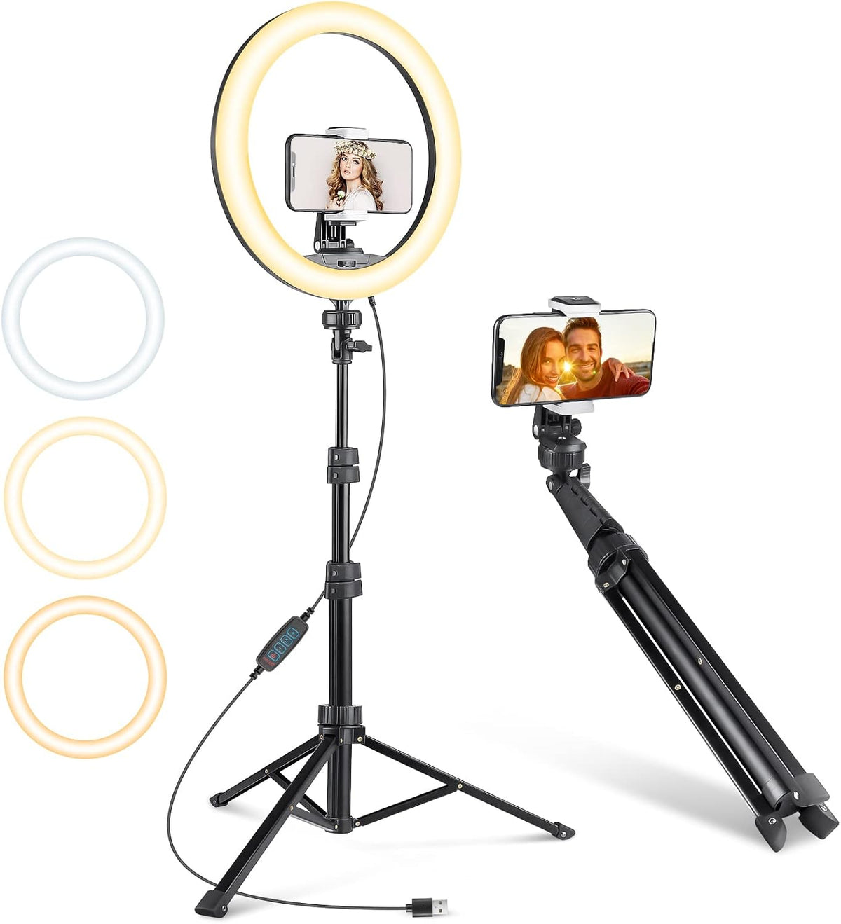 Aureday 12” Ring Light with Stand and Phone Holder, 79” Tall LED Circle Light with Weighted Base & Remote, Dimmable Floor Lamp for Video Recording, Barber, Live Stream, Makeup, Photography
