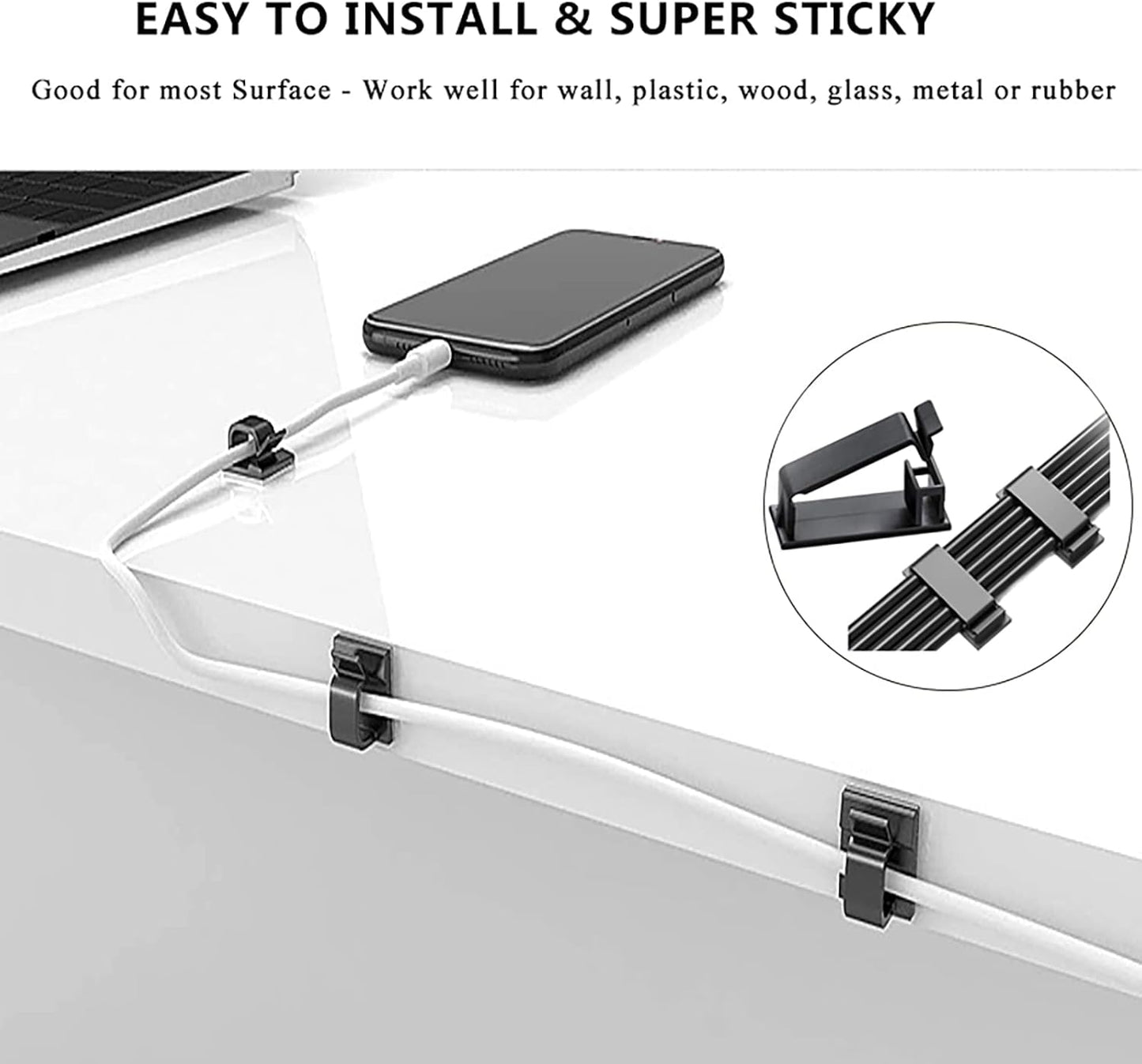 311Pcs Cable Management Organizer Kit 4 Cable Sleeve Split | 53Cable Clips 12Cord Clips Holder,22 Cable Ties, 20 Adhesive Wall Cable Tie, 200Fasten Cable Ties for TV Office Home