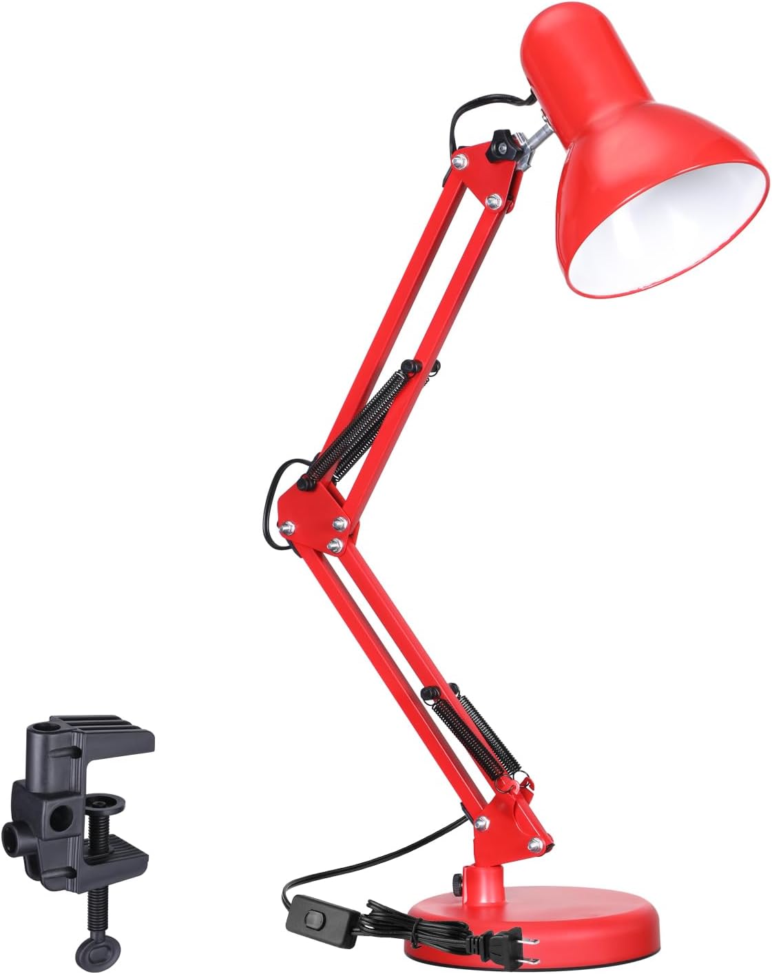 TORCHSTAR Metal Desk Lamp, Adjustable Swing Arm, E26, Black | Architect Gooseneck Multi-Joint Clip Table Lamp with Plastic Clamp, for Home Office, Work, Study, Reading, Bulbs not Included