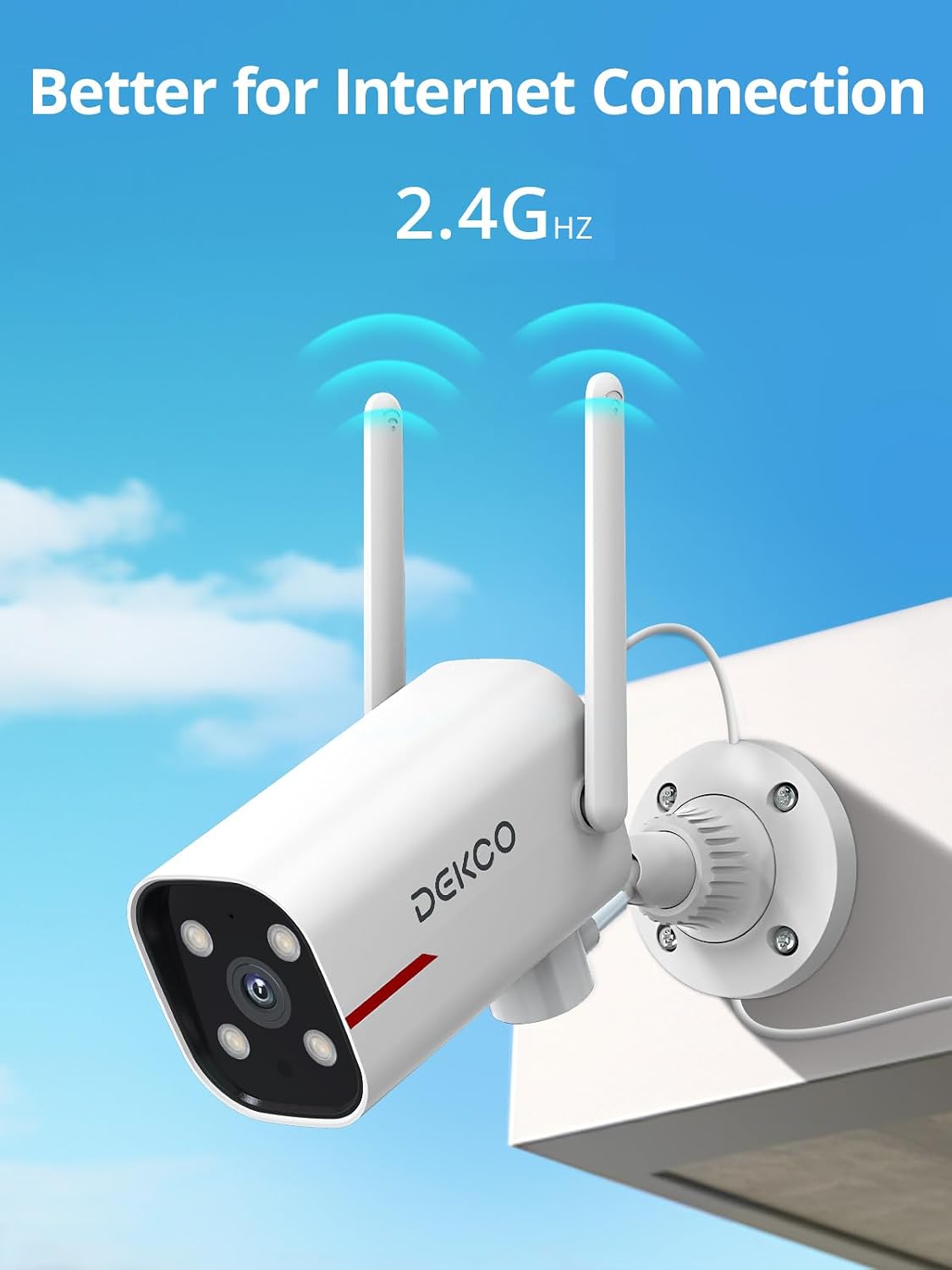 DEKCO 2K Outdoor Security Cameras, Wired WiFi, 2 Pack | Color night vision, 24/7 recording, 2.4GHz WiFi, pan rotation for front door, driveway, garage, and yard