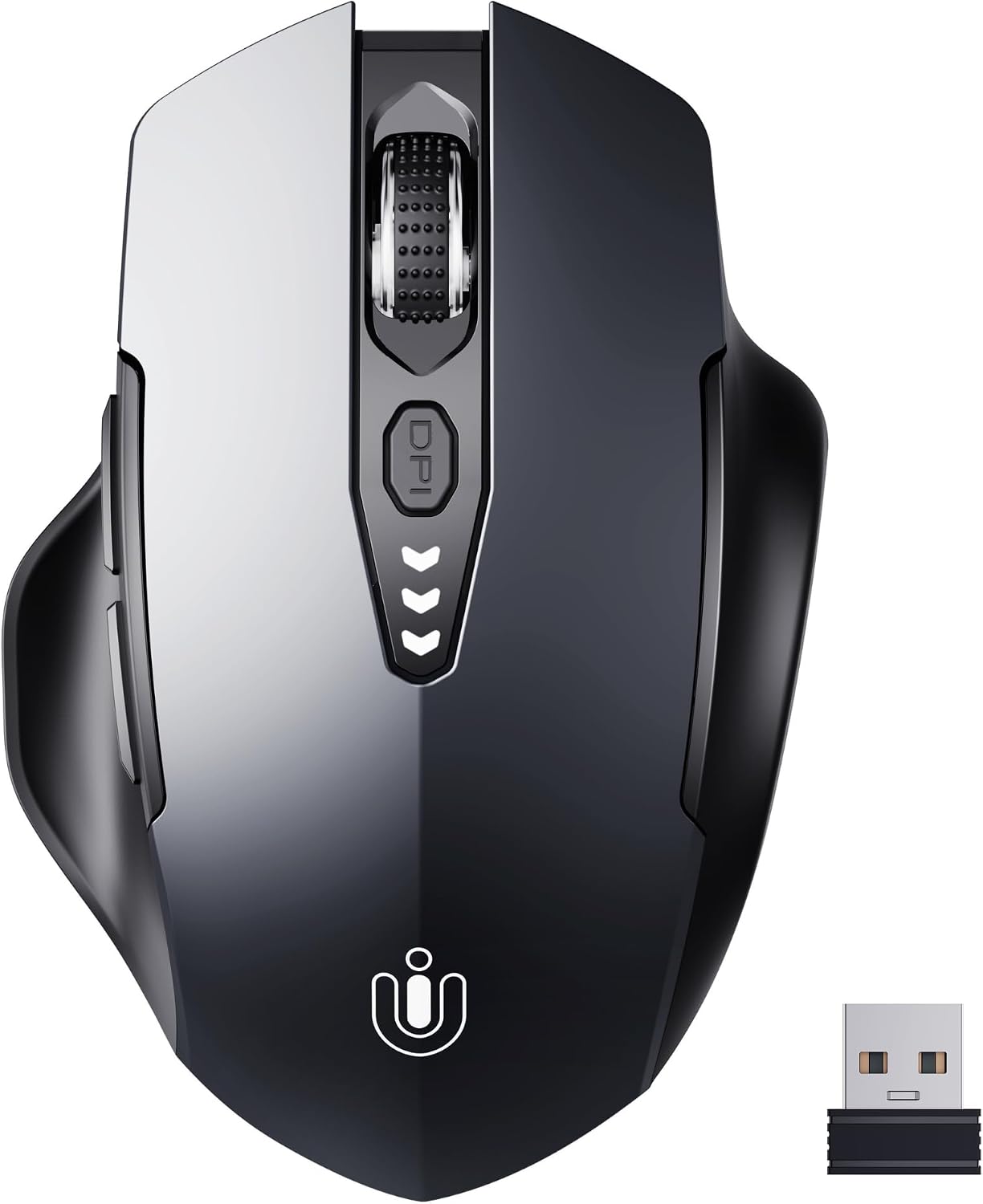 Uineer Wireless Mouse, 2.4GHz Rechargeable Computer Mouse, Battery Display | Stable 2.4GHz USB-A connection, rechargeable battery display and 4 adjustable DPI levels.