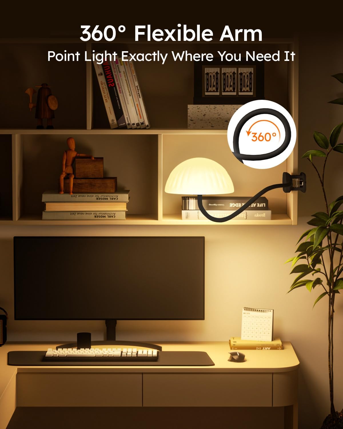 Cordless Clip On Lamp, Touch Control Desk Lamp with RGB Ambient Mode & 3000K–6000K, Rechargeable Dimmable Book Reading Light with Flexible Arm Sturdy Clamp On Table Bedside Headboard, Battery Operated