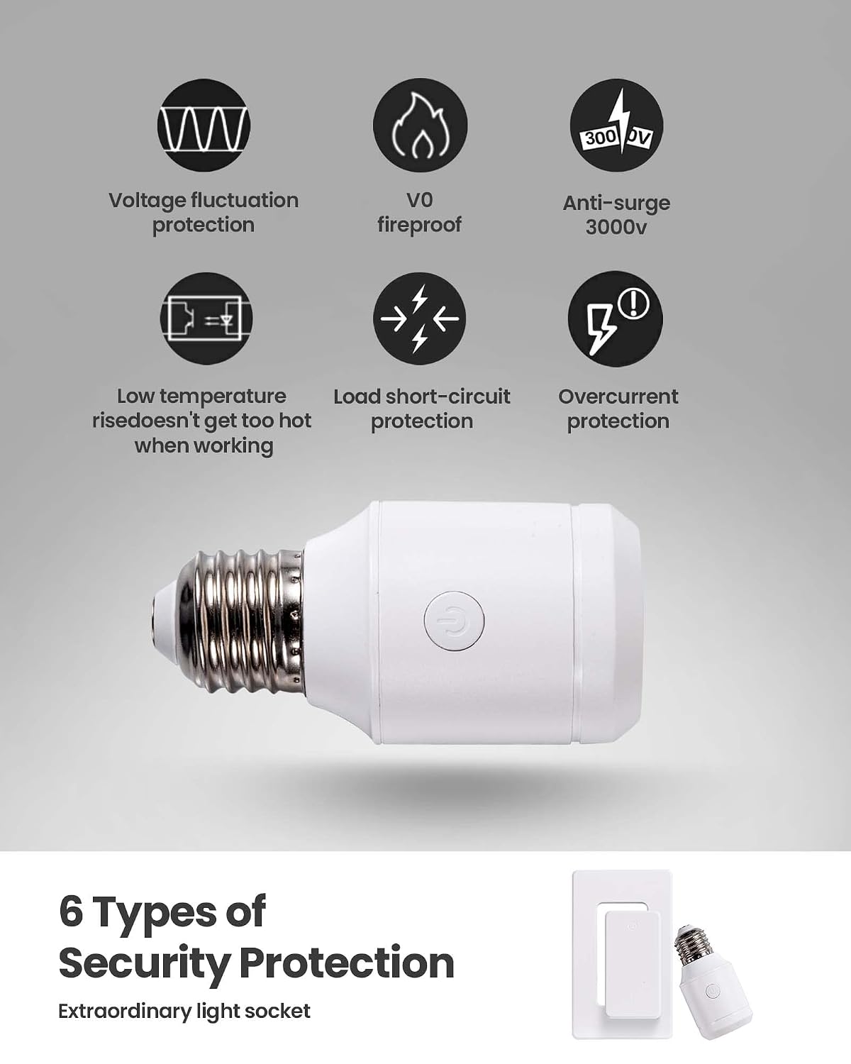 Zoiinet 500W Remote Control Light Bulb Socket, Wireless Light Switch for Pull Chain Lighting Fixture, E26 E27 Bulbs Base Holder, Programmable, No Wiring Needed, for Bedroom, Stair, Closet & Garage