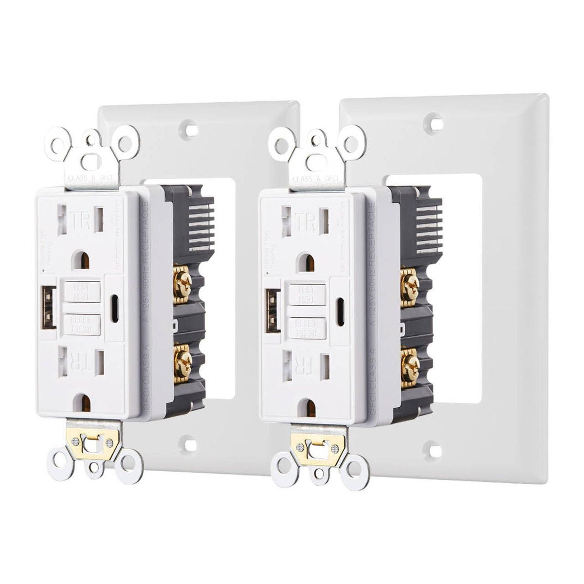 20 Amp Self-Test GFCI Outlet Combination with USB Type A & Type-C