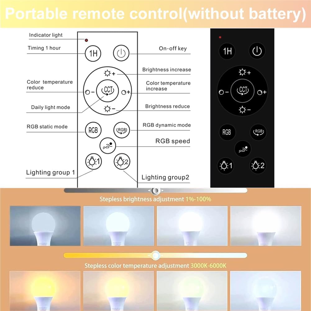 GRV E26 12W Smart LED Bulb with a 2.4GHz Remote Control,RGBCW Color Changing Led Bulb,Stepless Dimmable 3000-6500K,100W Incandescent Lamp Equivalent,A19 1000Lumens,CRI>80,Home Decor,1 Bulb & Remote