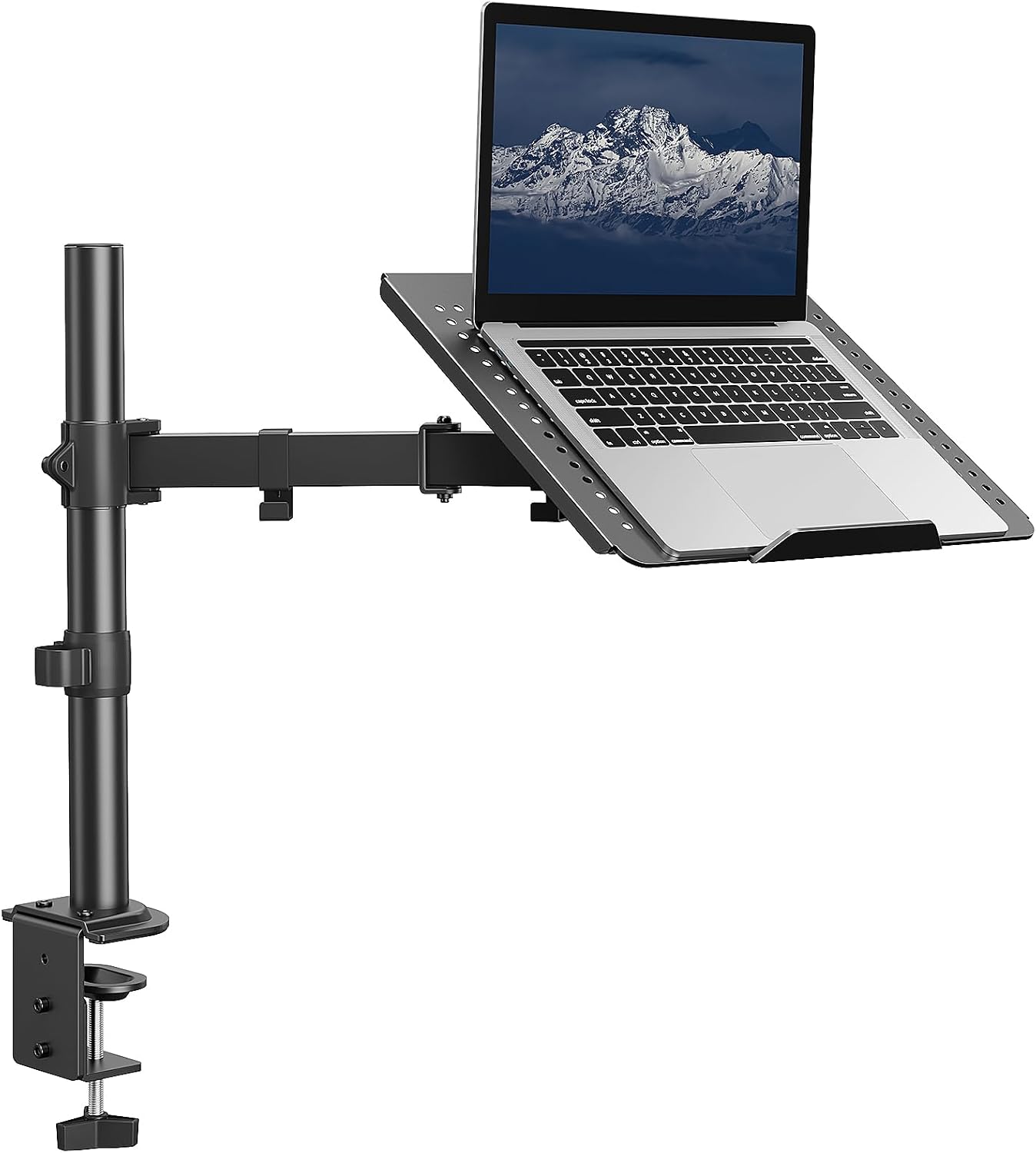 HUANUO Laptop Desk Mount - 17' to 32' Monitor Arm, Ventilated Tray, Fully Adjustable with Tilt, Swivel & Rotation, Holds up to 22 lbs