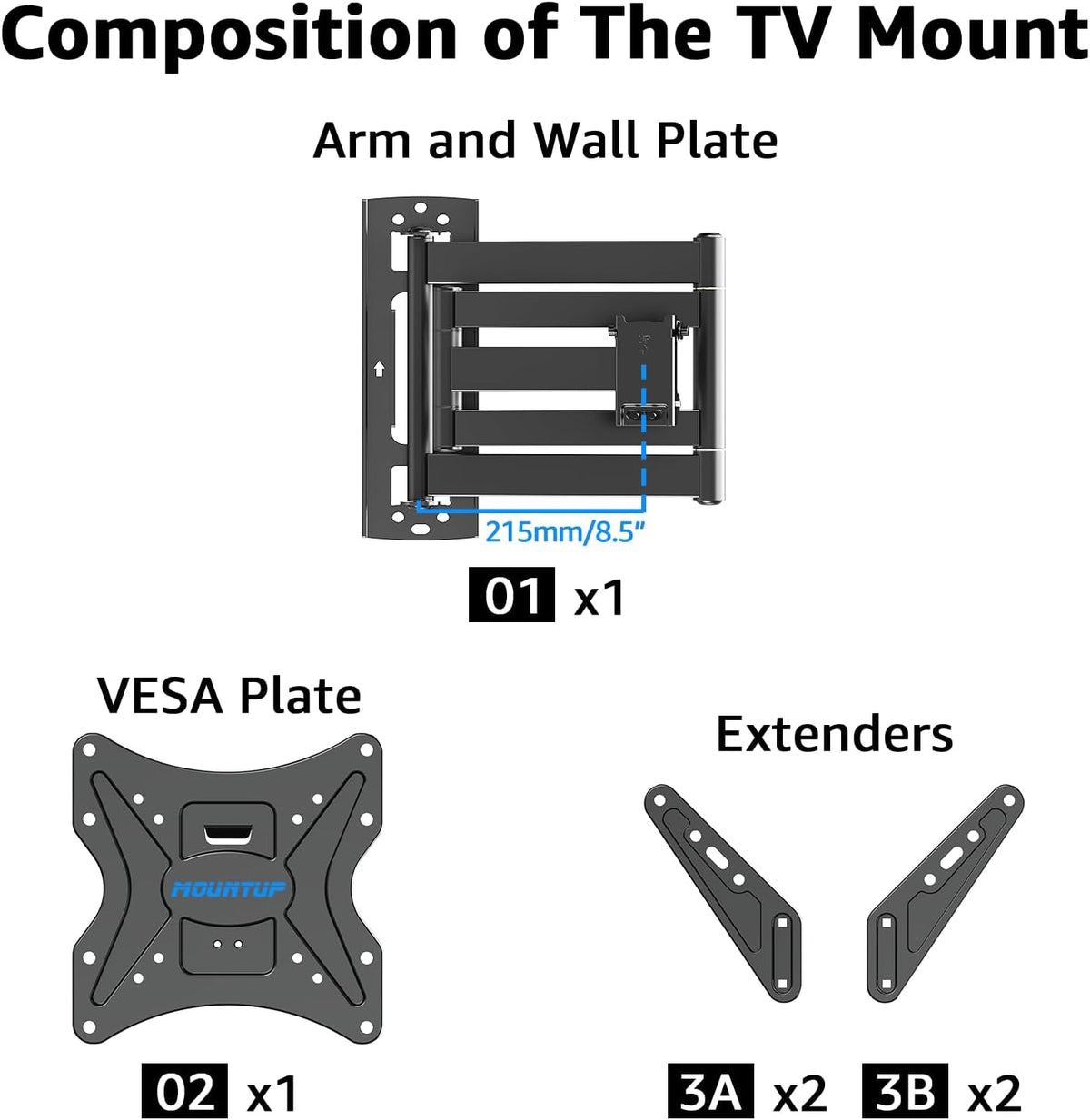 MOUNTUP Corner TV Wall Mount for Most 26-65 Inch TVs, Long Arm TV Mount with 30 Inch Extension Arm, Smooth Swivel Tilt Single Stud Full Motion Bracket Max VESA 400x400mm, 77 lbs Heavy Duty, MU0057