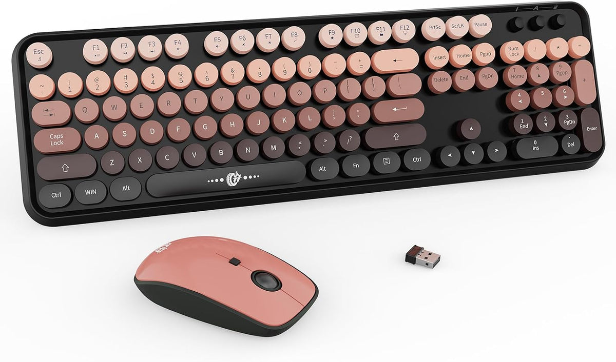 FD Wireless Keyboard and Mouse Combo - 2.4GHz USB Cordless, Cute Round Keys, Quiet and Slim Set for Laptop, Computer, TV, and Mac - Mint Green & White