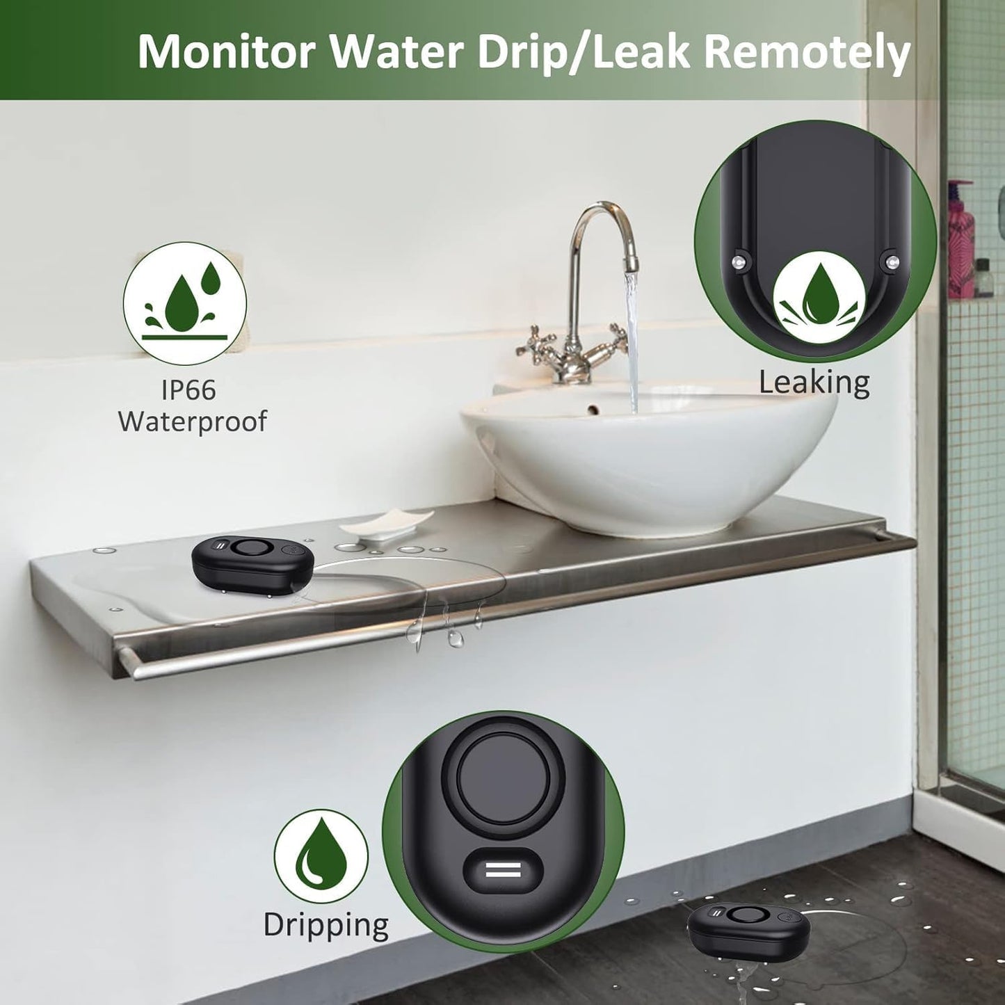 10 Pack WD60 Water Leak Detectors for Home, 100dB Water Sensor Alarm for Basement, Flood Leakage Detection Devices for Pipe/Drain/Sink/Faucet Drip,Floor Flood in Bathroom/Kitchen/Toilet/Laundry Room