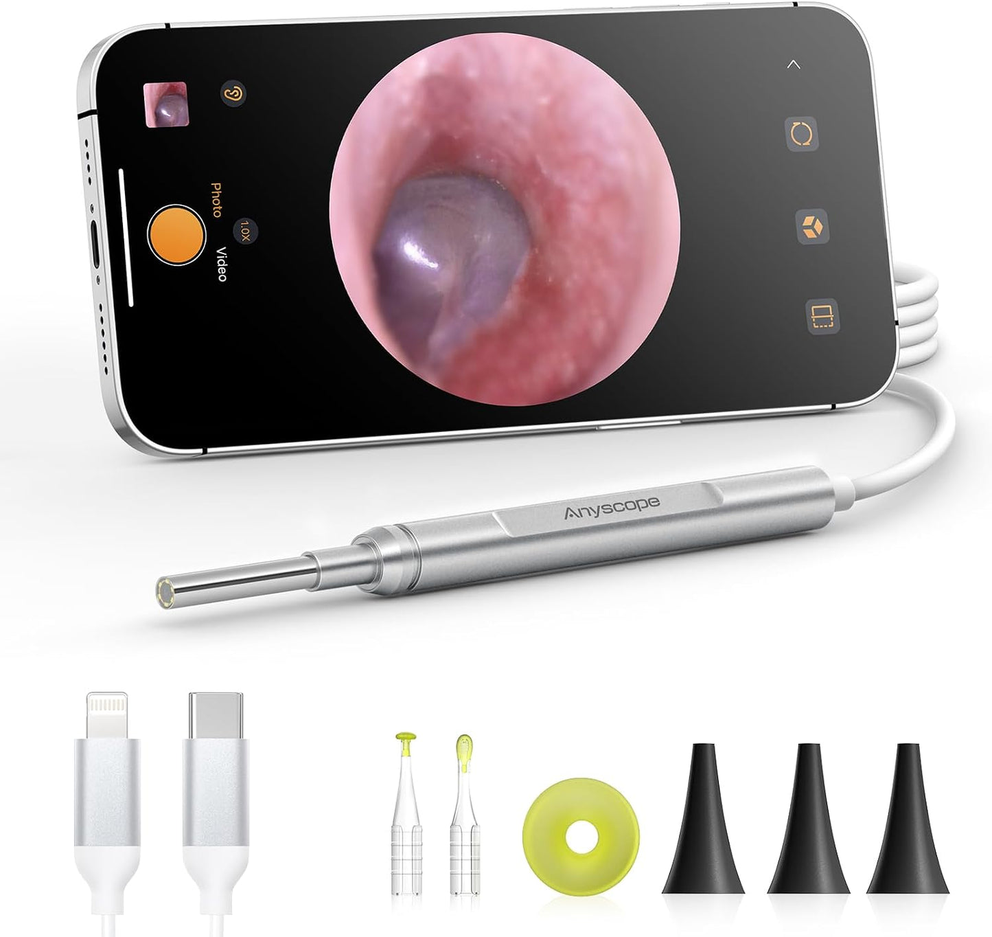 Digital Otoscope Compatible with iPhone & Android, Video Ear Scope Camera | Otoscope with Light, 3.9mm Lens, Plug & Play, Photo & Video, Split-screen, Earwax Removal Kit for Home Cleaning Checking