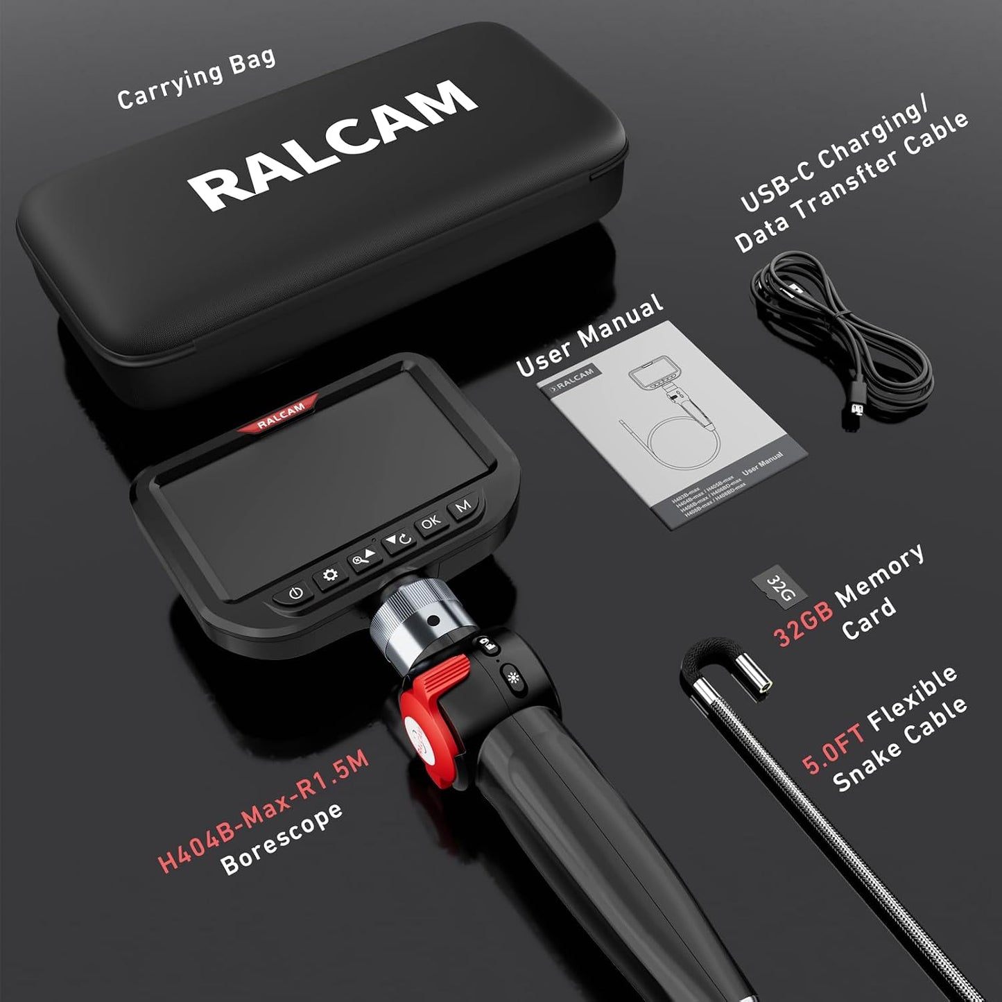 3.9mm Two-Way Articulating Borescope, 5 Inch HD Industrial Endoscope Inspection Camera with Light, Stainless Steel Flexible Fiber Optic Scope Camera 0.15in Automotive Mechanics Tool