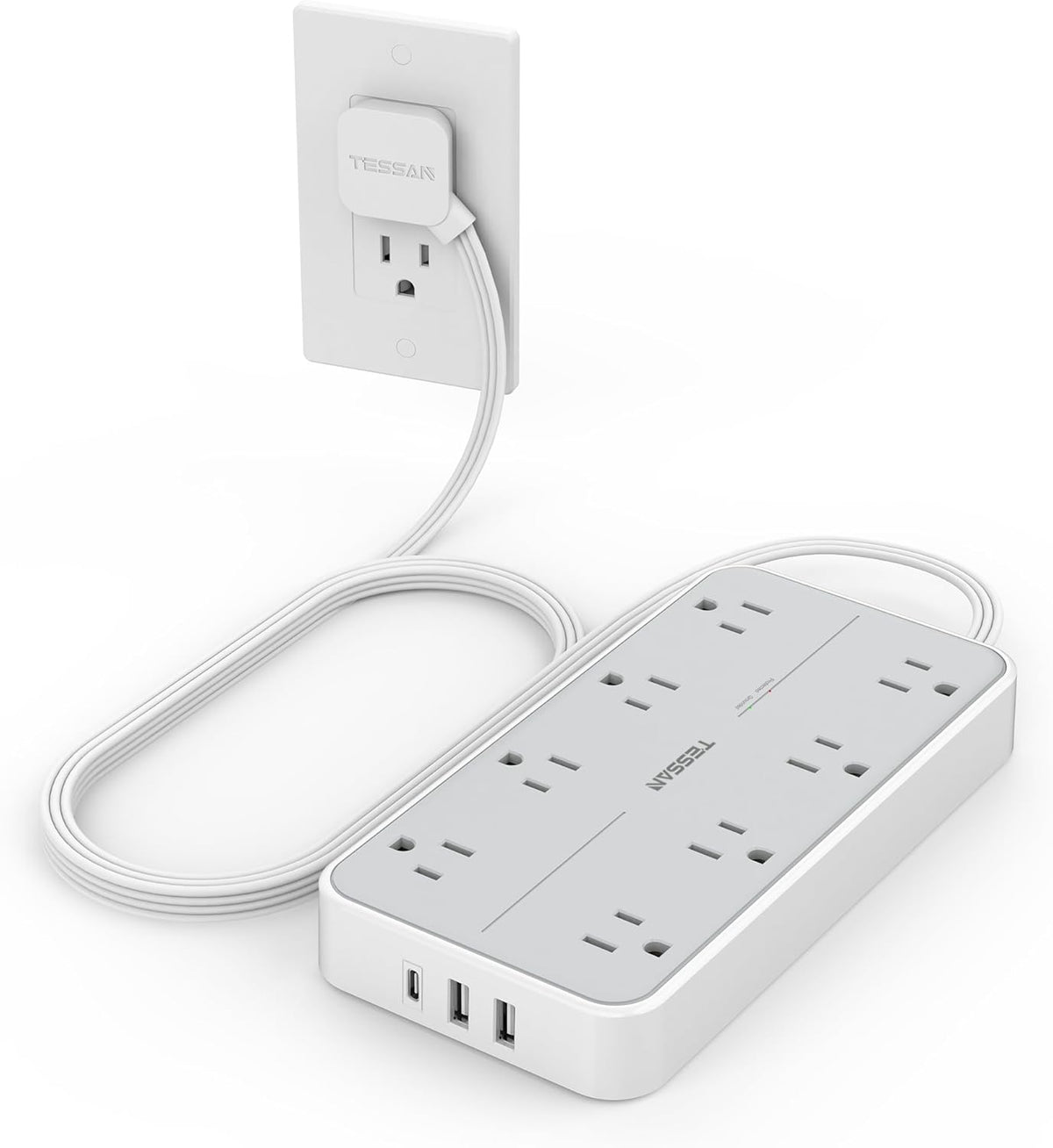 TESSAN Power Strip Surge Protector, 5FT Flat Plug Extension Cord