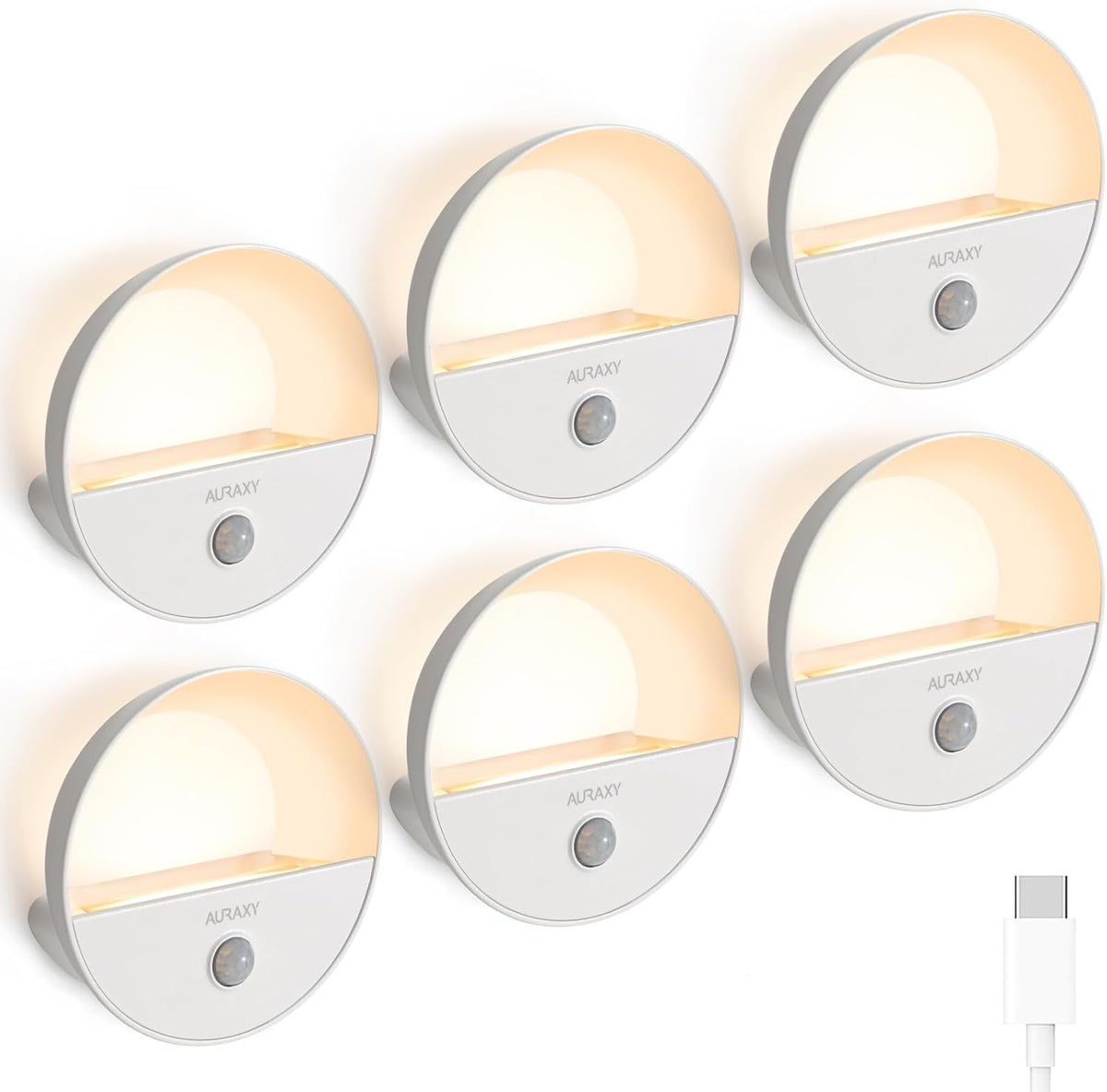 AURAXY Rechargeable Motion Sensor Night Light, Battery Night Lights LED Cool White Magnetic Stick-on Motion Sensored Hallway Light, with Dusk to Dawn Sensor for Stair, Wall, Bedroom, Bathroom(6 Pack)