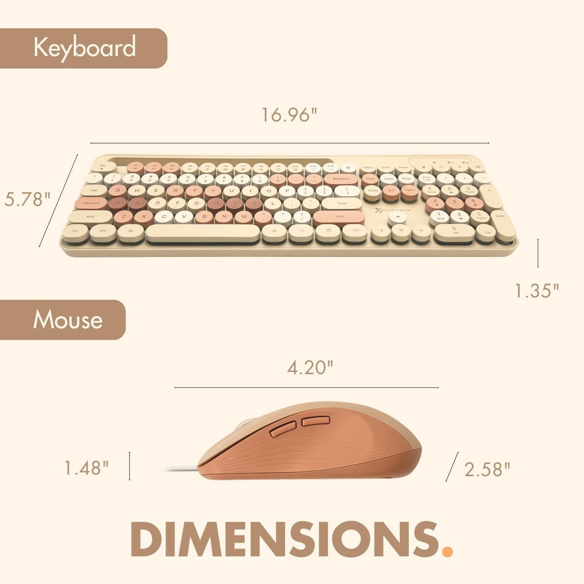 X9 Wired Keyboard and Mouse Combo with Phone/Tablet Holder - Full-Sized 109 Keys Pastel Keyboard and Adjustable DPI, Backlit Keyboard and Mouse for PC, Windows, MAC, Desktop, Laptop - Brown