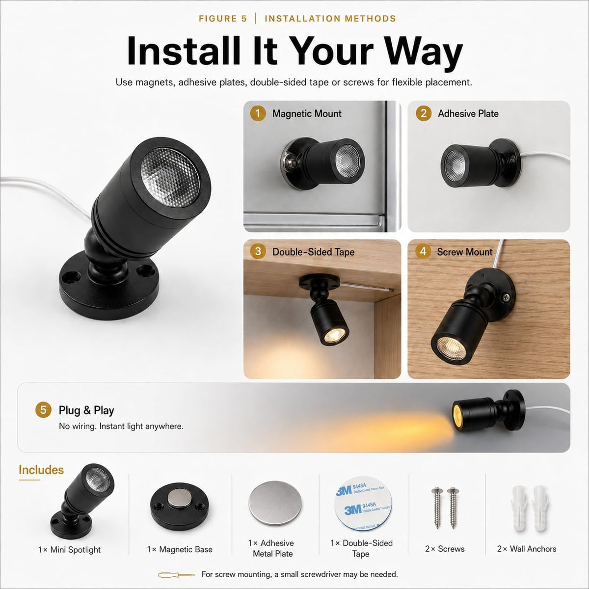 Taysing LED Spot Light Indoor Little Mini Spotlight Accent Lights for Display, Paintings, Pictures, Plants, Jewelry, Shelves, Cabinets, Posters, Showcase(SoftWhite 6 Pack Dimming&Timing)