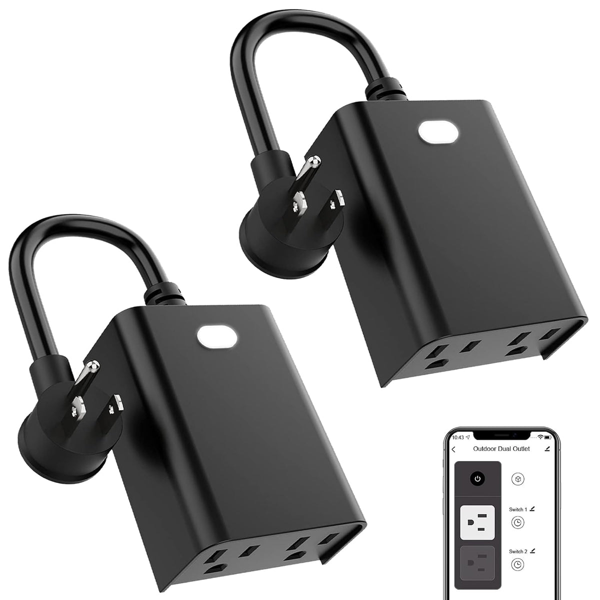 WiFi Outdoor Smart Plug, Smart Plugs that Work with Google Home for Voice Control, Wireless Remote APP Control Smart Outlet Timer with 2 Grounded, No Hub Required, ETL FCC Certified