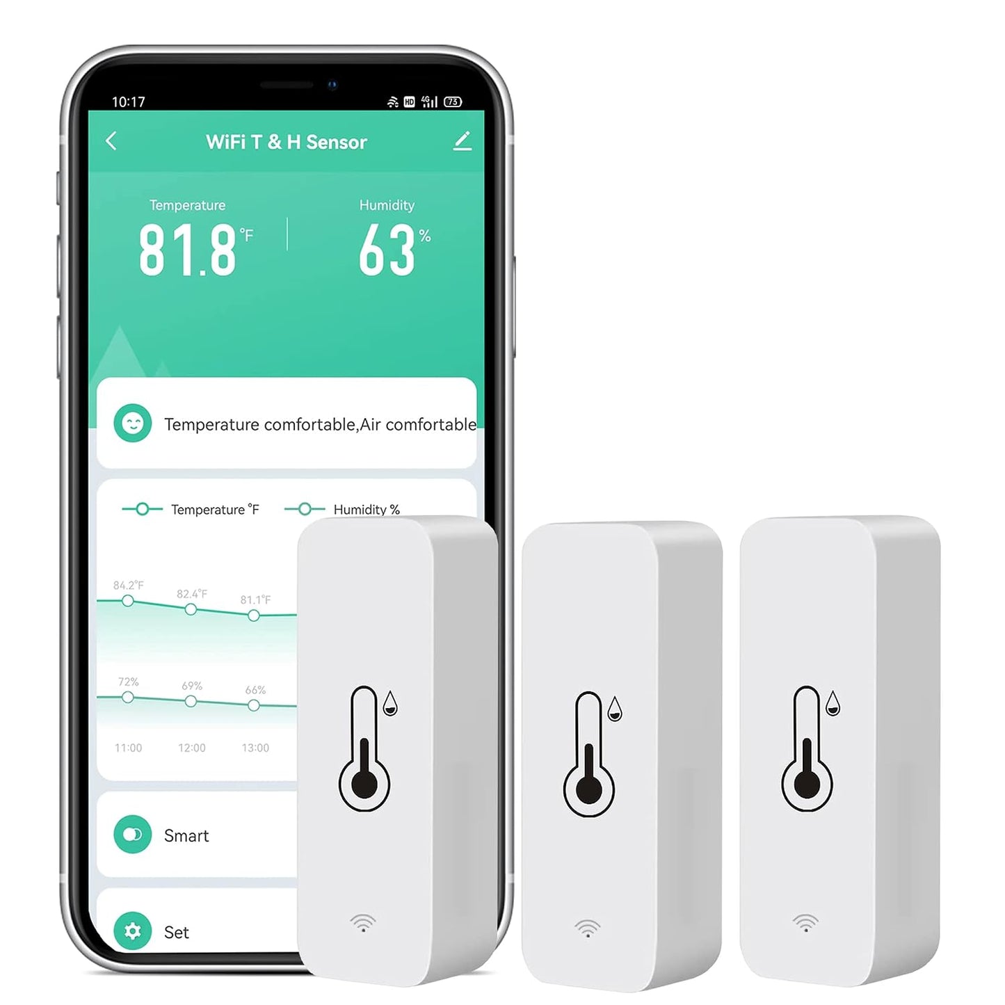 4-Pack WiFi Temperature Humidity Sensor: Wireless Temperature Humidity Monitor with App Alert, Free Data Storage Export, Smart Indoor Thermometer Hygrometer Compatible with Alexa Google Assistant