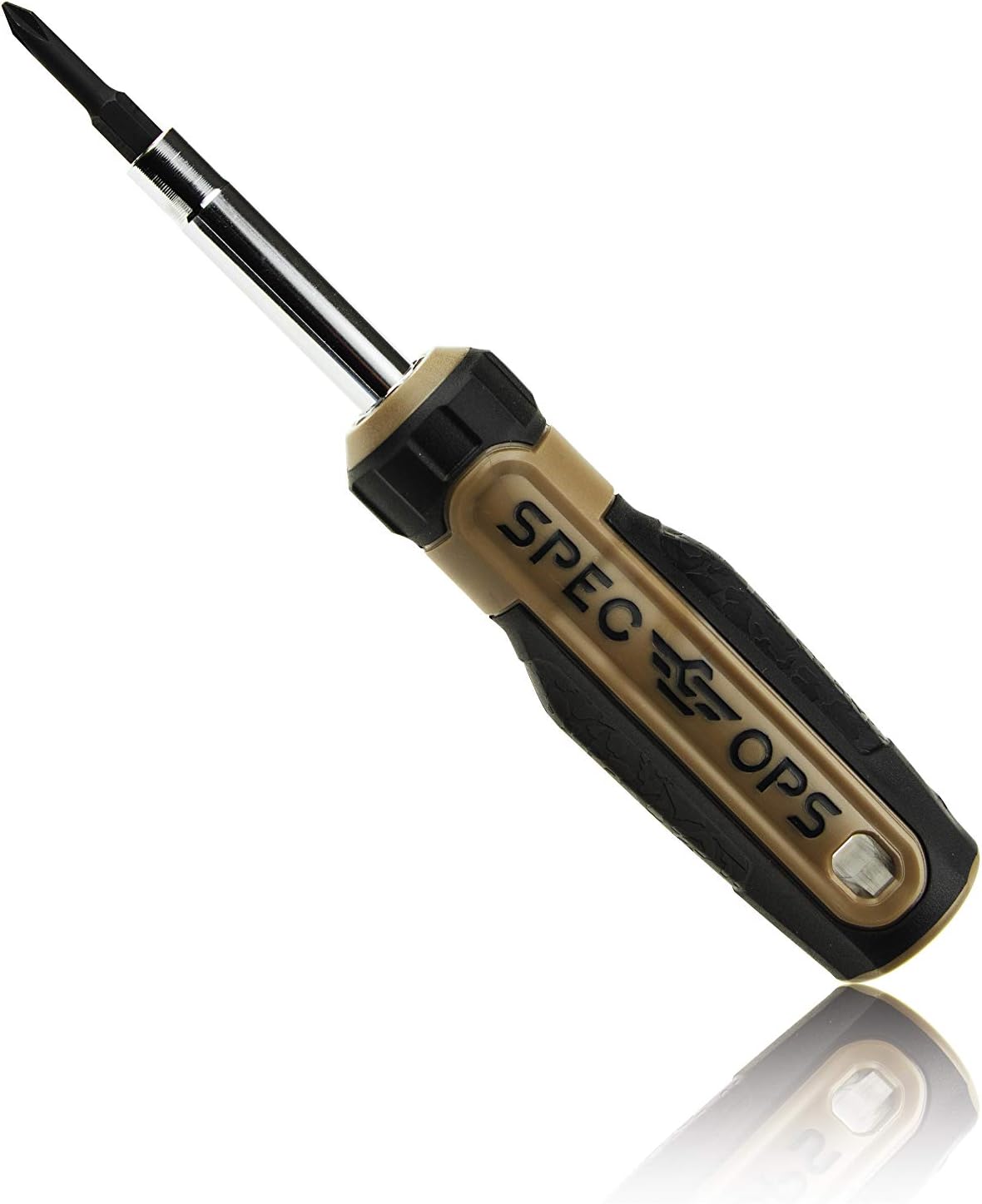 Spec Ops Tools Multi-Bit Screwdriver for Tool Belt, Tool Box, Magnetized Double-Sided Bits and Cr-Mo Steel Shaft, Ratcheting, 12-in-1
