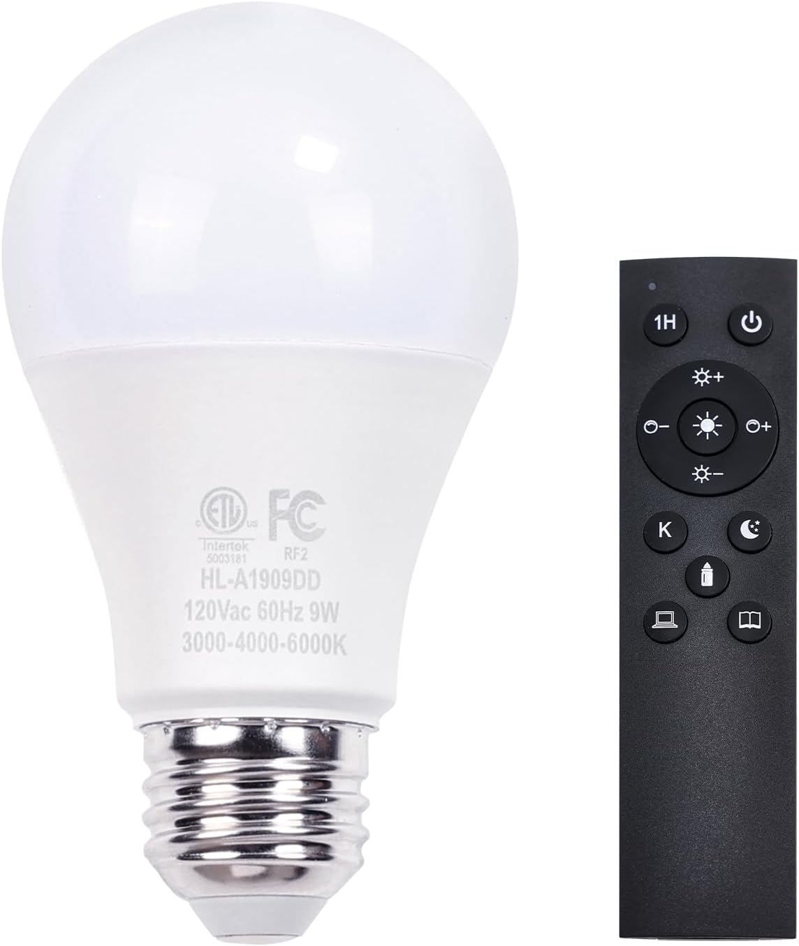 Gupuzm A19 LED Remote Control Bulbs, 800LM 9W, Equivalent to 60W Bulbs, Dimmable Bulb with Remote Control 3000K-6000K, E26 Base, CRI 80+,2.4GHz, Lifespan Over 25,000 Hours (9W-1 Remote-2 Bulb)