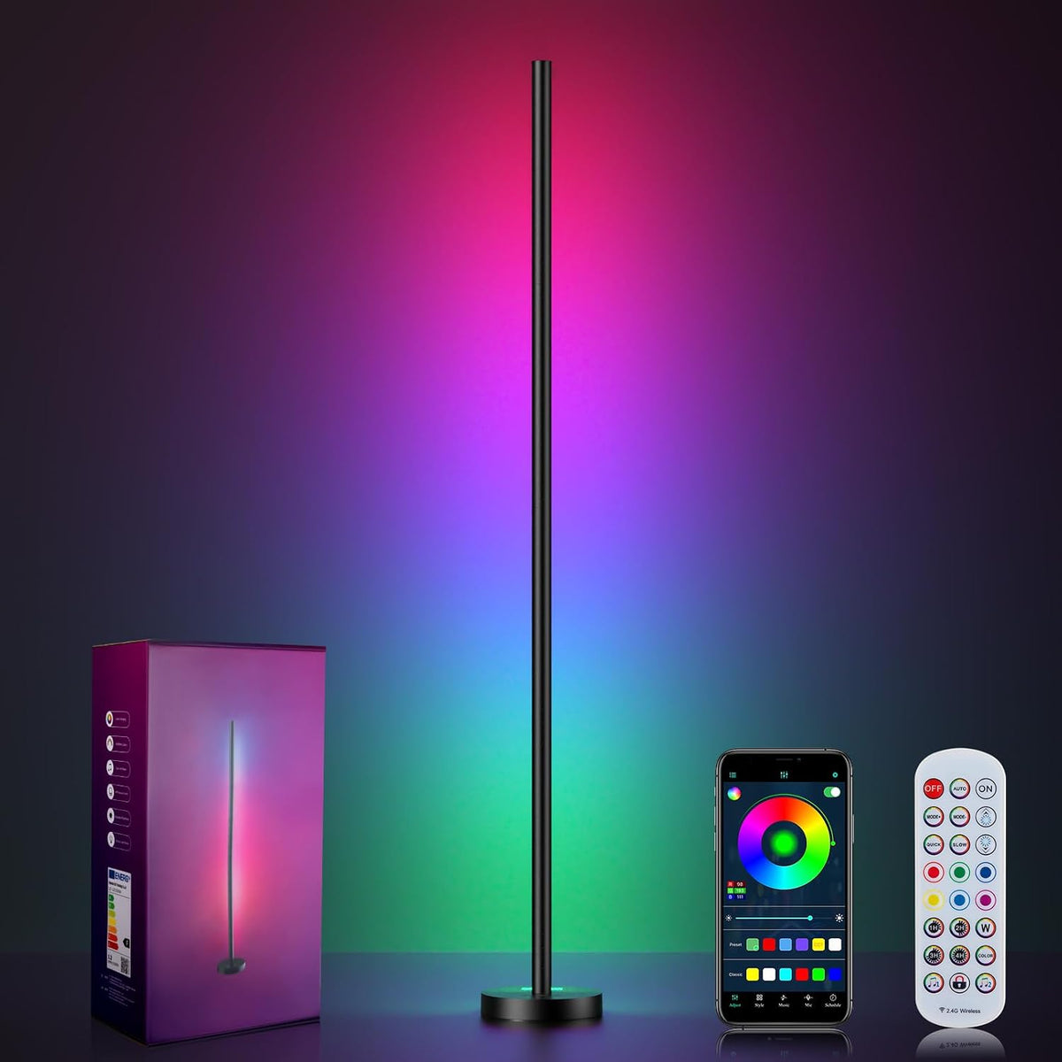 Corner Floor Lamp, 2 Pack LED Corner Lamp with App and Remote Control, RGBICW 16 Million DIY Colors & 68+ Scene, Music Sync, Color Changing Smart Ambient Light for Living Rooms, Bedrooms, Gaming Room