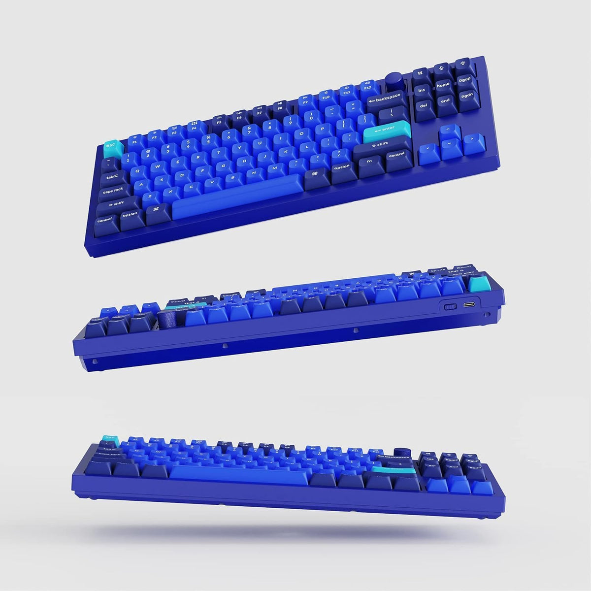 Keychron Q3 Wired Custom Mechanical Keyboard Knob Version, TKL Tenkeyless QMK/VIA Programmable Macro with Hot-swappable Gateron G Pro Blue Switch Double Gasket Compatible with Mac Windows Linux (Blue)