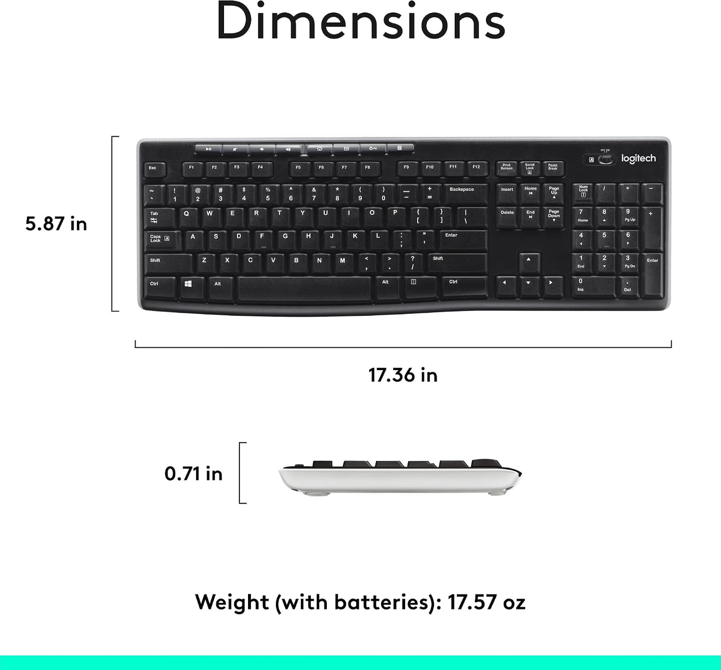 Logitech K270 Full Size Wireless Keyboard for Windows - Black | Full-size keyboard with number pad, 8 multimedia keys, includes USB-A receiver, 2-year battery, compatible with PC, laptop