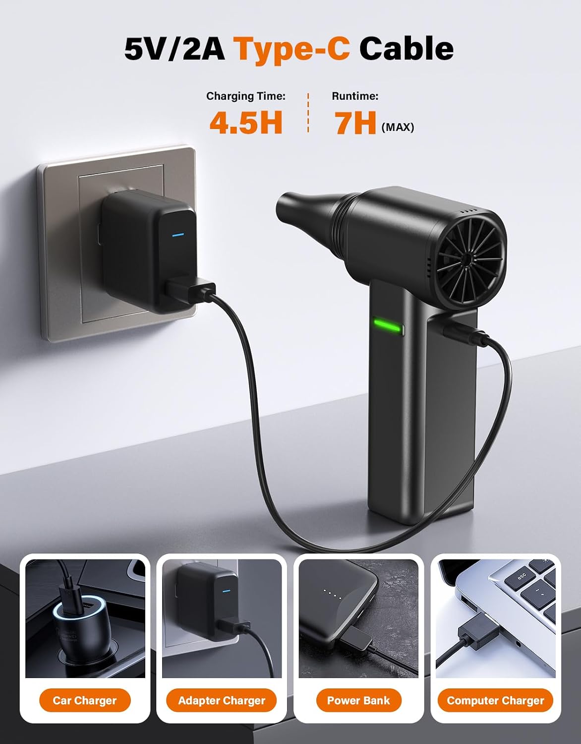 Compressed Air Duster, 300000RPM 500g Max Wind Pressure Cordless Rechargeable Electric Air Duster, Canned Air Duster for Computers, 4-Gear Turbo Dust Blower for Keyboard PC Outdoor Car