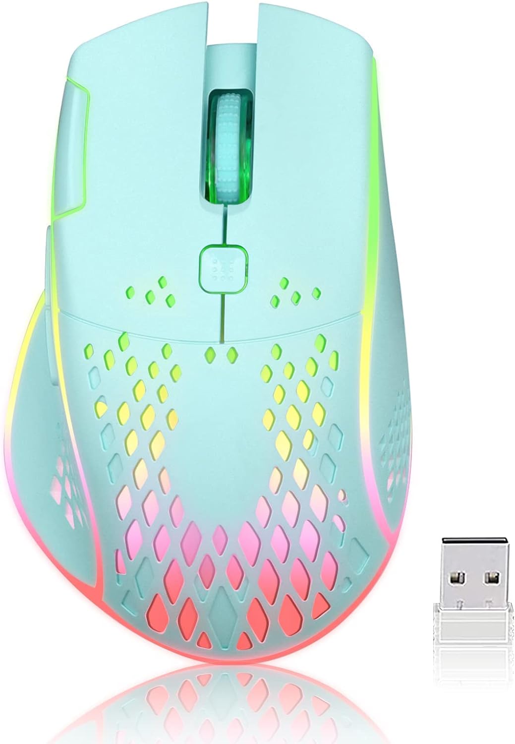 VEGCOO Wireless Gaming Mouse, C30 Silent Click Wireless Rechargeable Gaming Mouse with Double-Click Key and Colorful LED Lights, 3 Level Adjustable DPI for Gaming and Working (Pink)