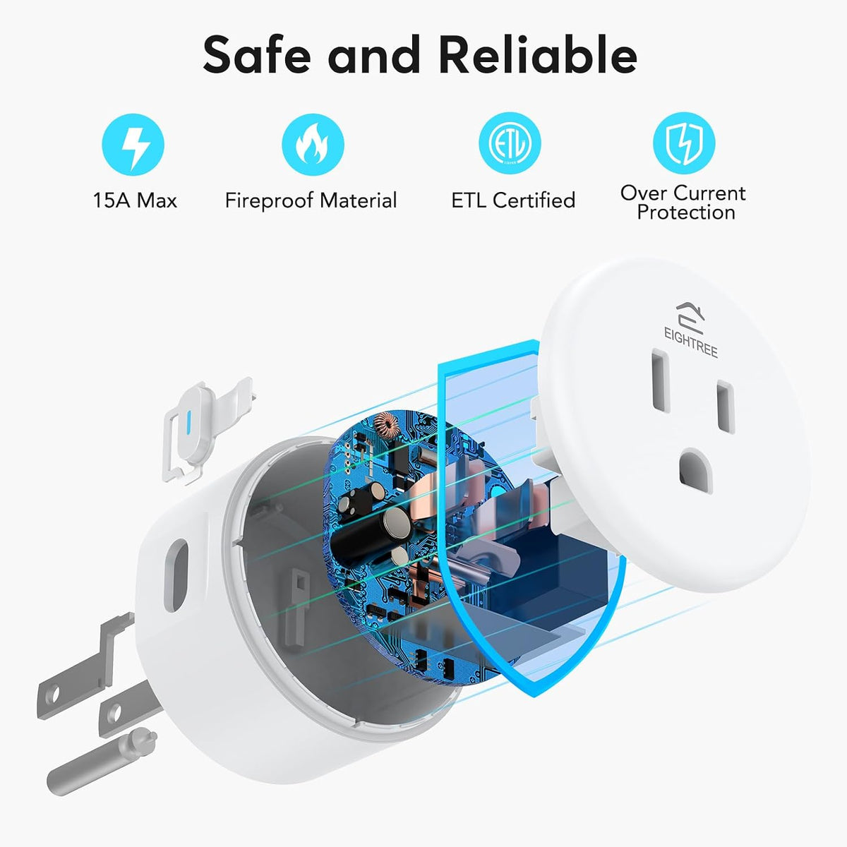 EIGHTREE Smart Plug WiFi Outlet Works with Alexa & Google Home, 15A, 2-Pack