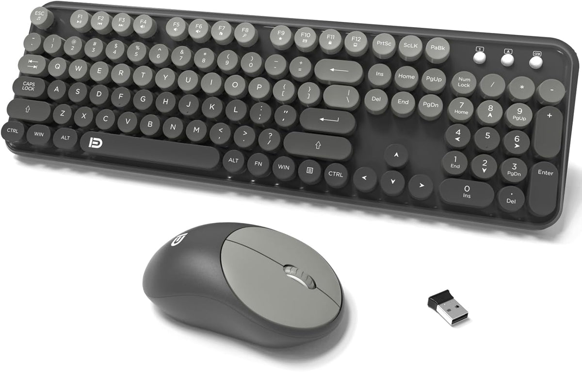 Wireless Keyboard and Mouse Combo,Retro Typewriter Style with Round Keys