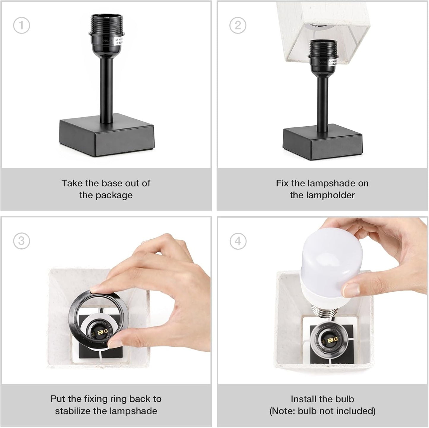 aooshine Small Bedside Table Lamp for Bedroom - Square Cream Fabric Shade | Inline Rocker Switch, Corded Electric, Bulb Not Included, 12.8" Mini Table Lamp for Nightstand, Desk, Dorm, Office