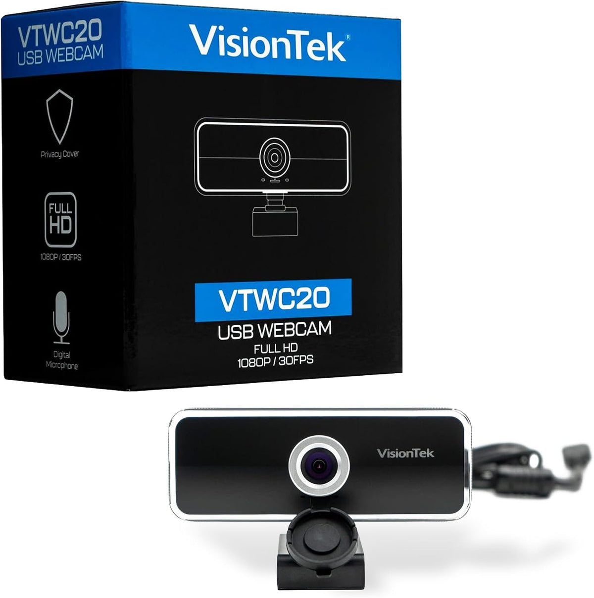 VisionTek VTWC40 Full HD 1080P 60FPS USB-A Webcam with Microphone and Light