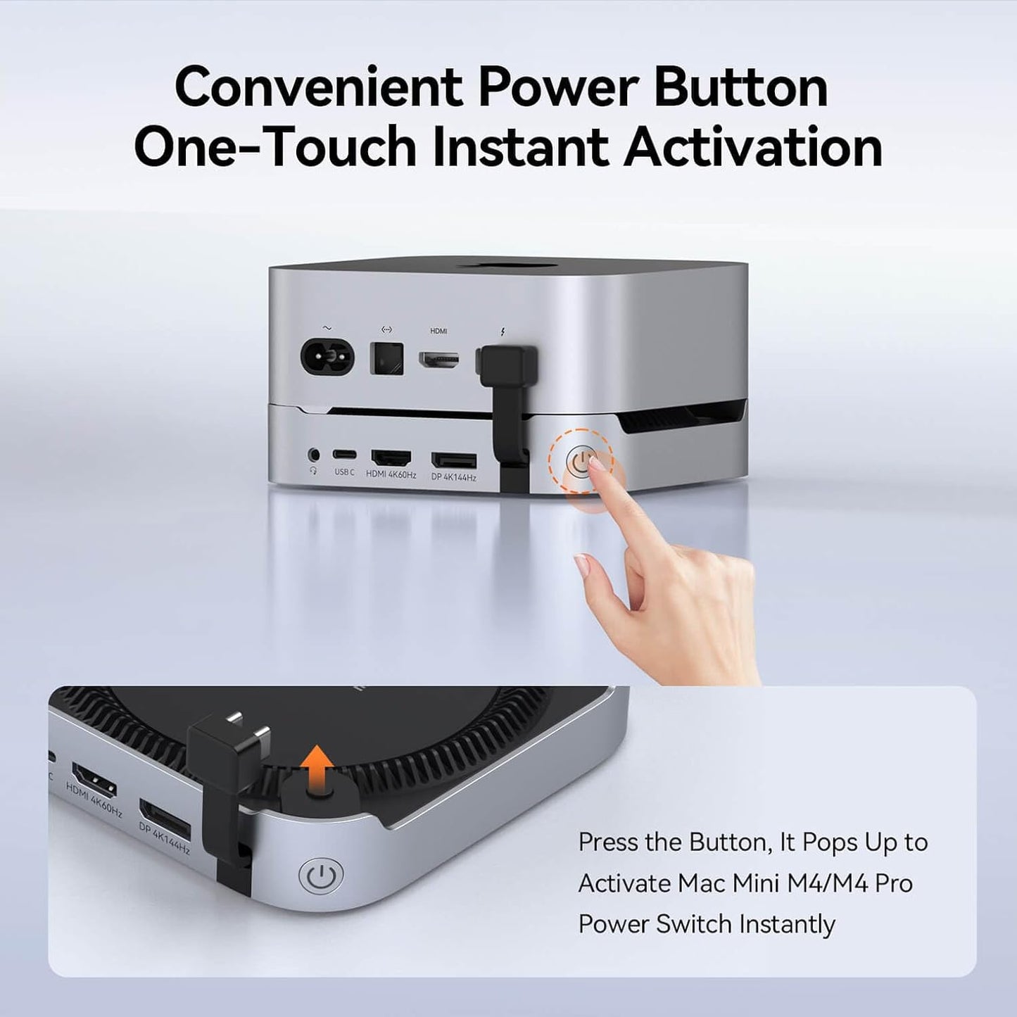 TobenONE 13-in-1 Mac mini M4 Dock with 8TB SSD Enclosure & Power Button | Hub Stand for Mac mini M4/M4 Pro, 4K@144Hz DP, 4K@60Hz HDMI, 5 USB (Max 10Gbps), SD/micro SD, Audio, for Home & Business