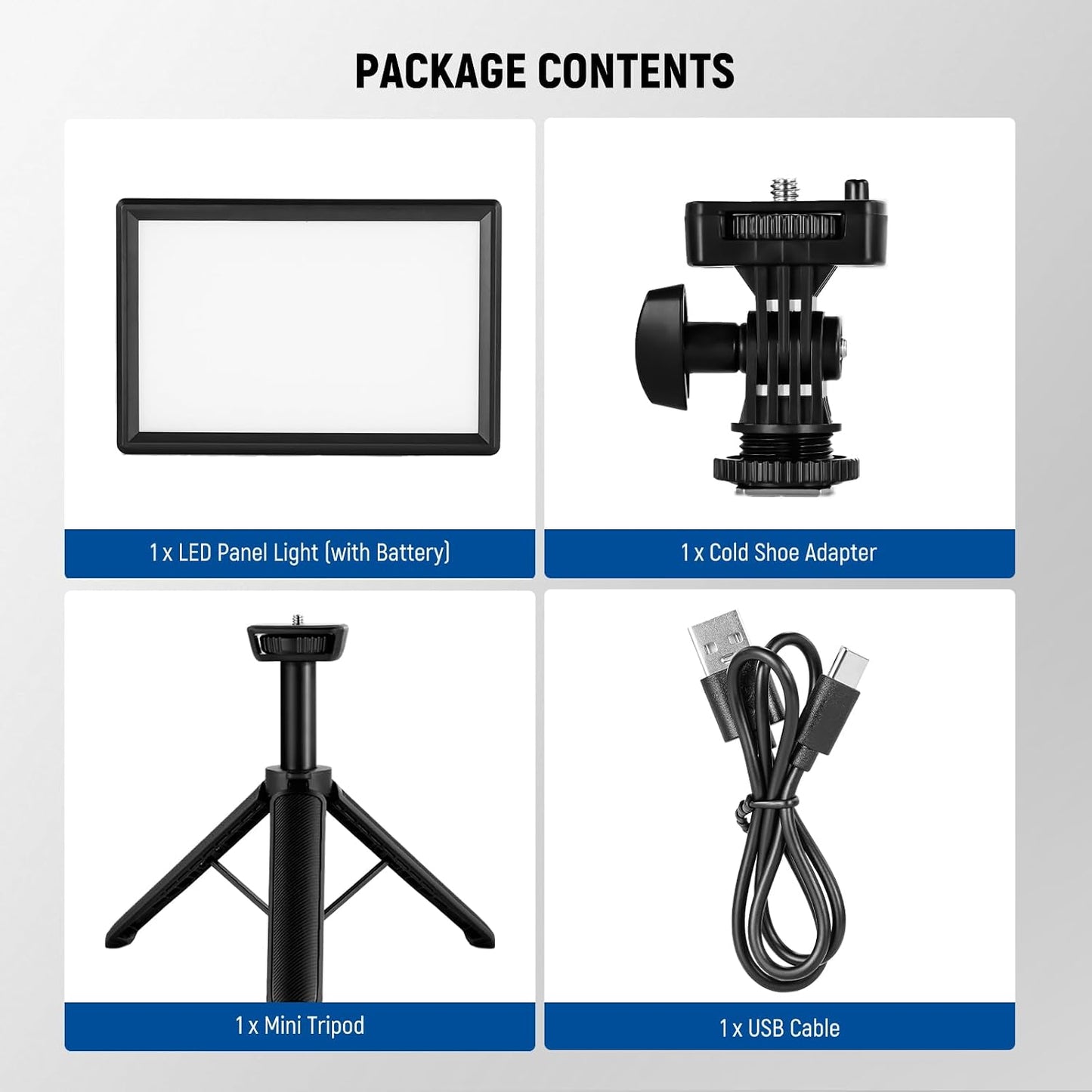 NEEWER 9" LED Video Light Panel, Dimmable DSLR Camera Soft Lighting with Mini Desk Tripod Stand, USB Type C Ports, 3200K~5600K CRI95+ for Studio Photography Video Recording Live Streaming, NL-116AI
